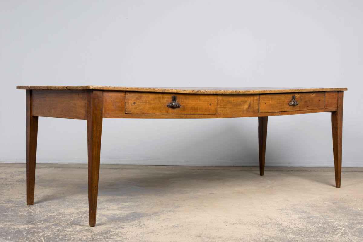Early 19th Century French Provincial Fruitwood Farmhouse Table with Two Drawers