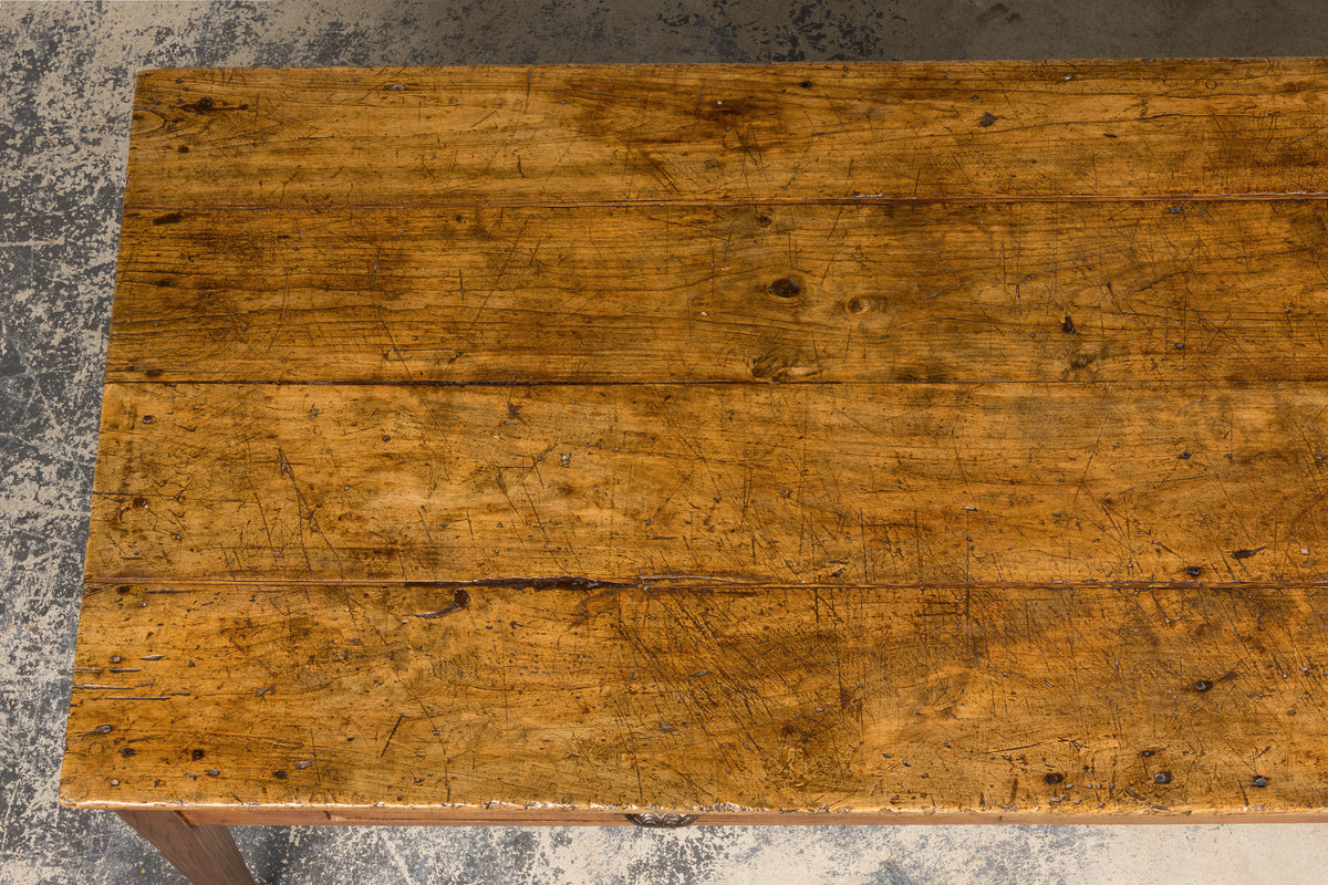 Early 19th Century French Provincial Fruitwood Farmhouse Table with Two Drawers