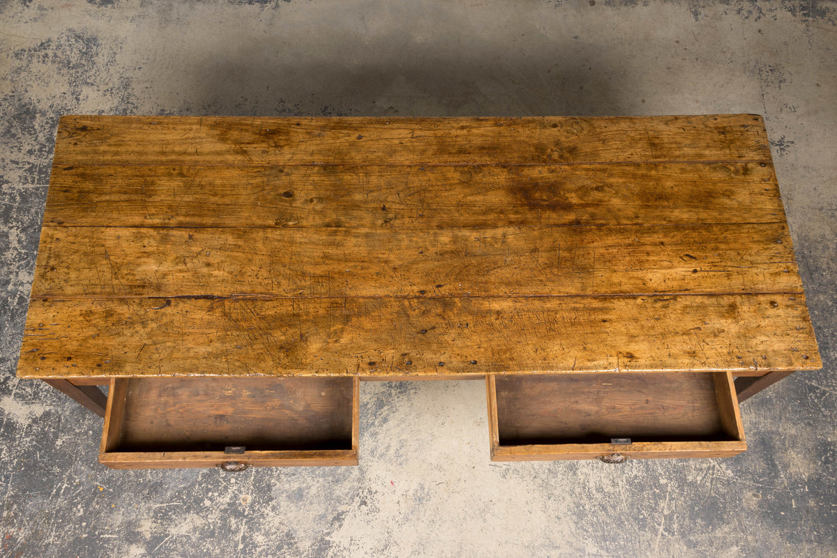 Early 19th Century French Provincial Fruitwood Farmhouse Table with Two Drawers