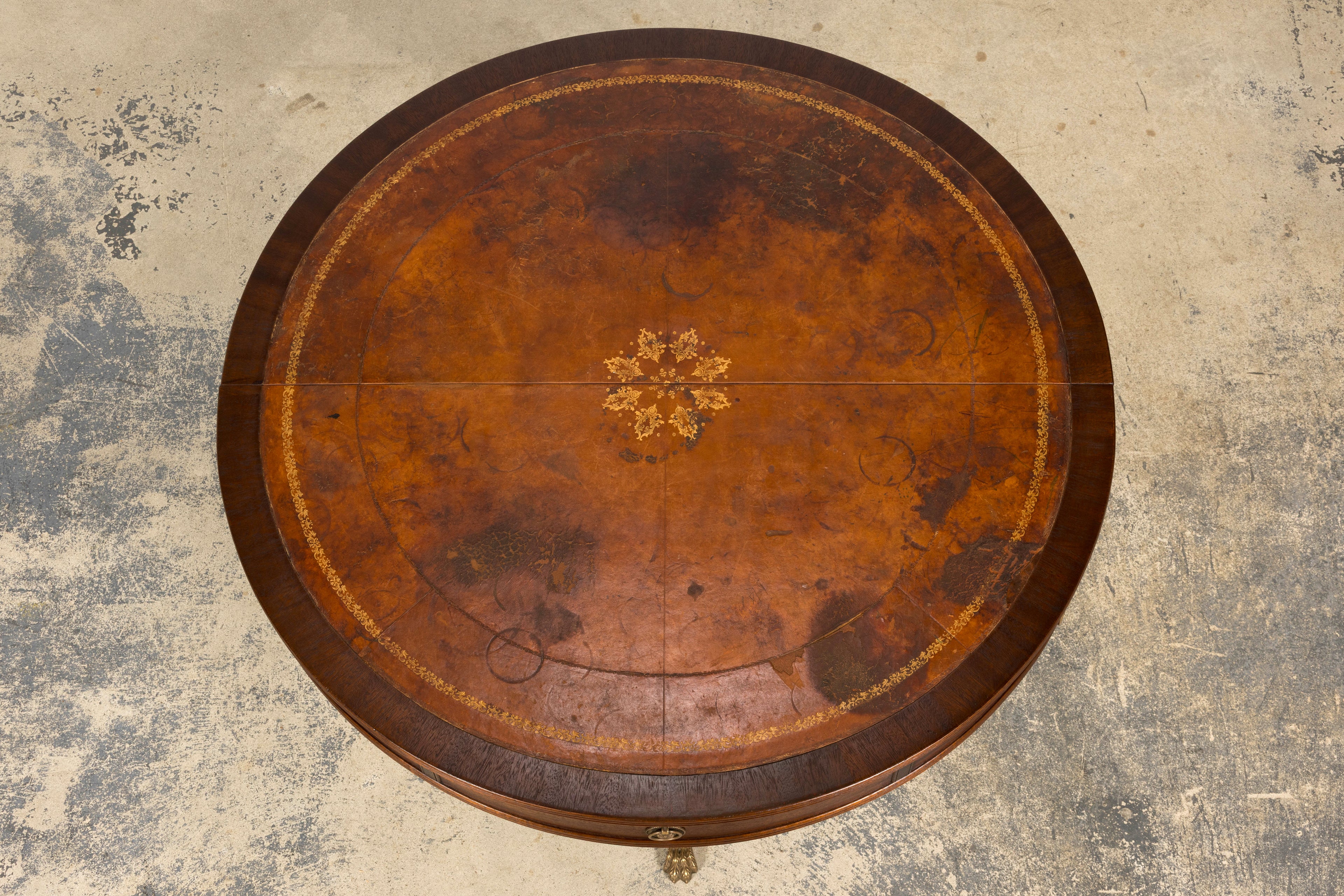 Early 20th Century English Regency Revival Leather Top Center Table