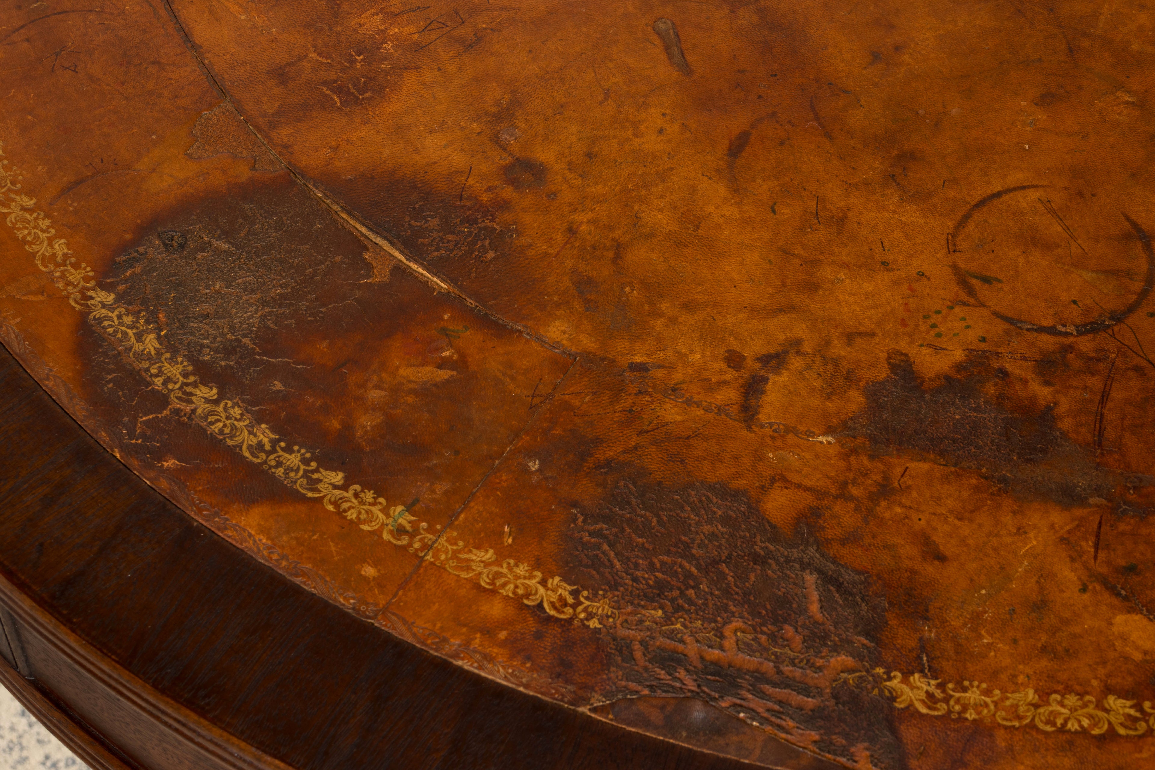 Early 20th Century English Regency Revival Leather Top Center Table
