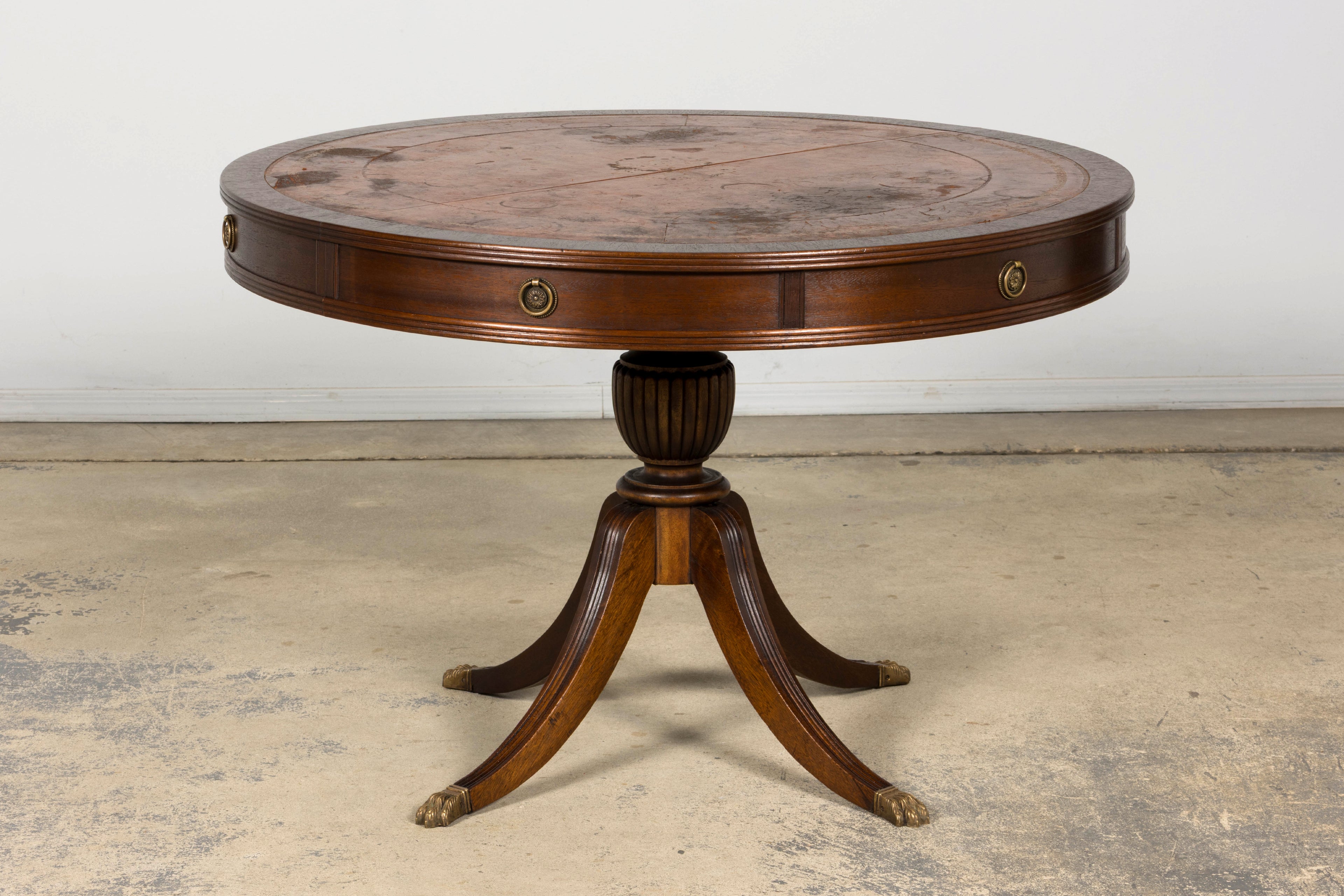 Early 20th Century English Regency Revival Leather Top Center Table