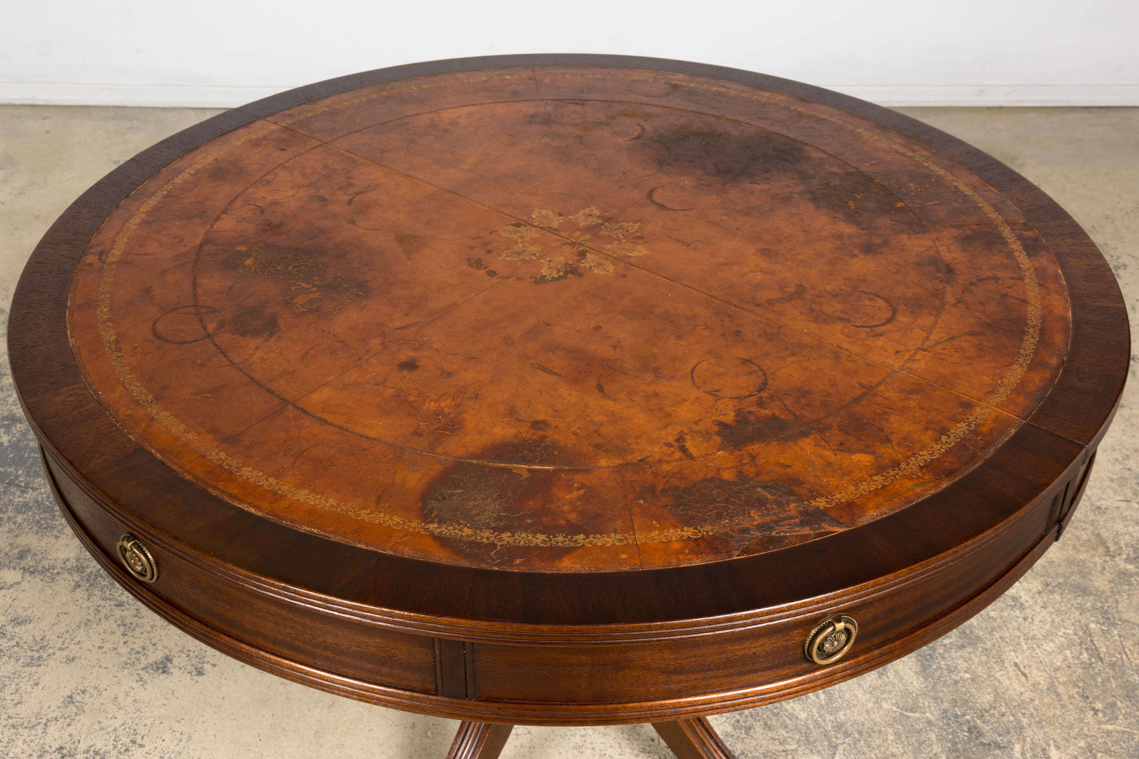 Early 20th Century English Regency Revival Leather Top Center Table
