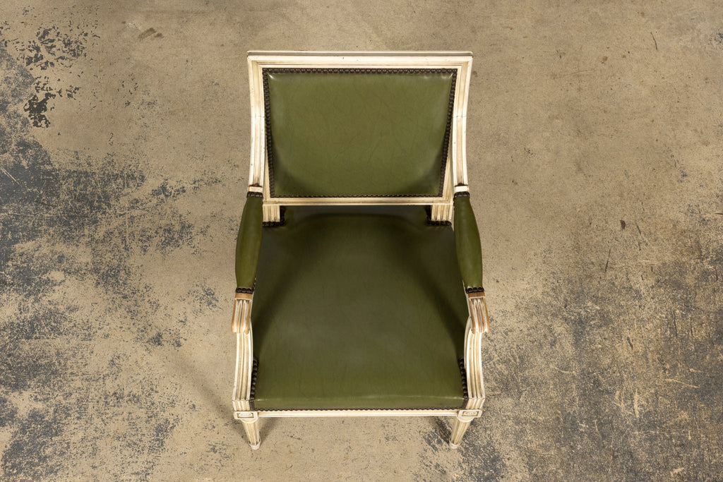 Early 20th Century French Louis XVI Style Painted Armchair in Olive Green