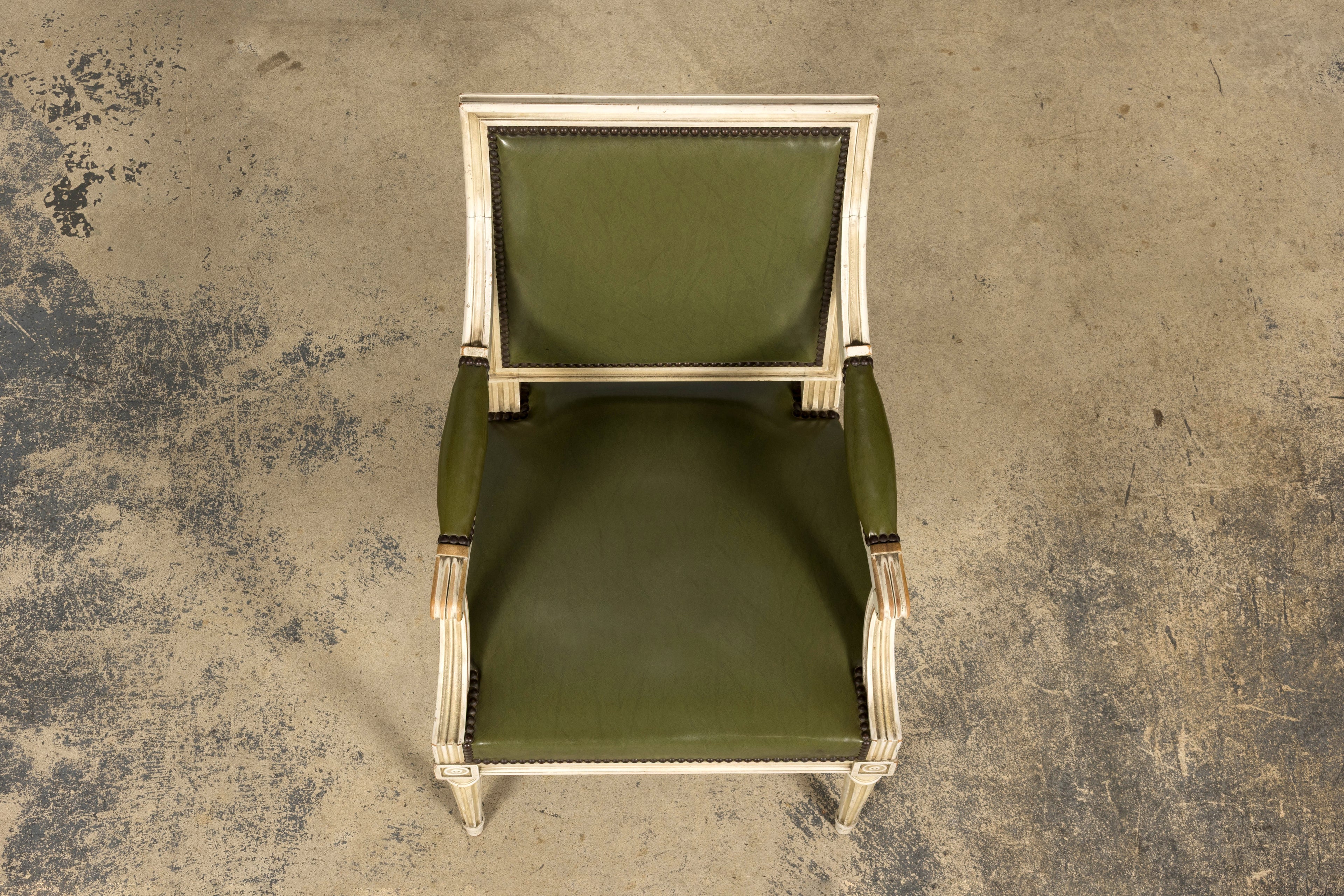 Early 20th Century French Louis XVI Style Painted Armchair in Olive Green