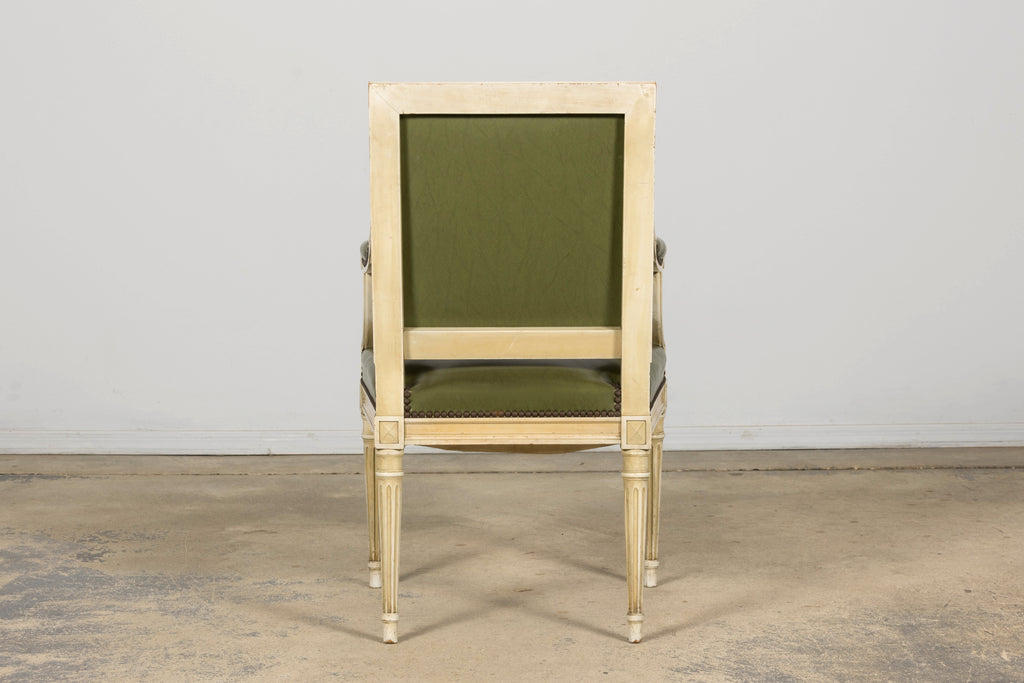 Early 20th Century French Louis XVI Style Painted Armchair in Olive Green