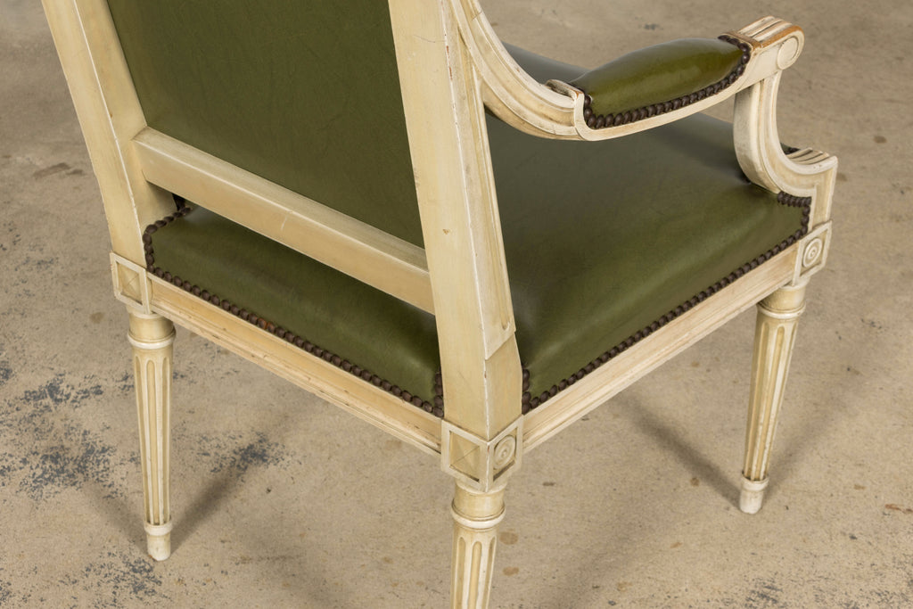 Early 20th Century French Louis XVI Style Painted Armchair in Olive Green