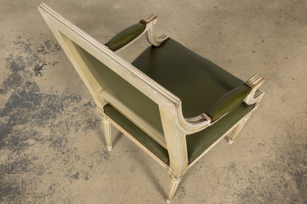 Early 20th Century French Louis XVI Style Painted Armchair in Olive Green