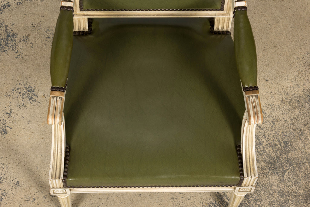 Early 20th Century French Louis XVI Style Painted Armchair in Olive Green