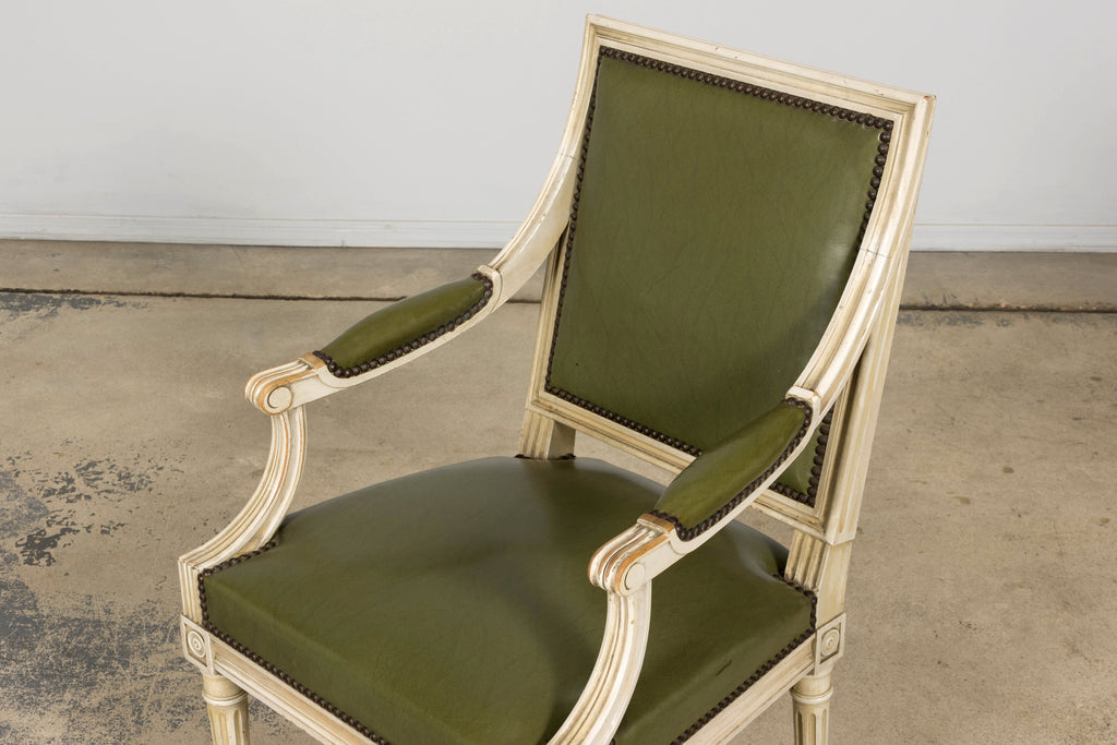 Early 20th Century French Louis XVI Style Painted Armchair in Olive Green
