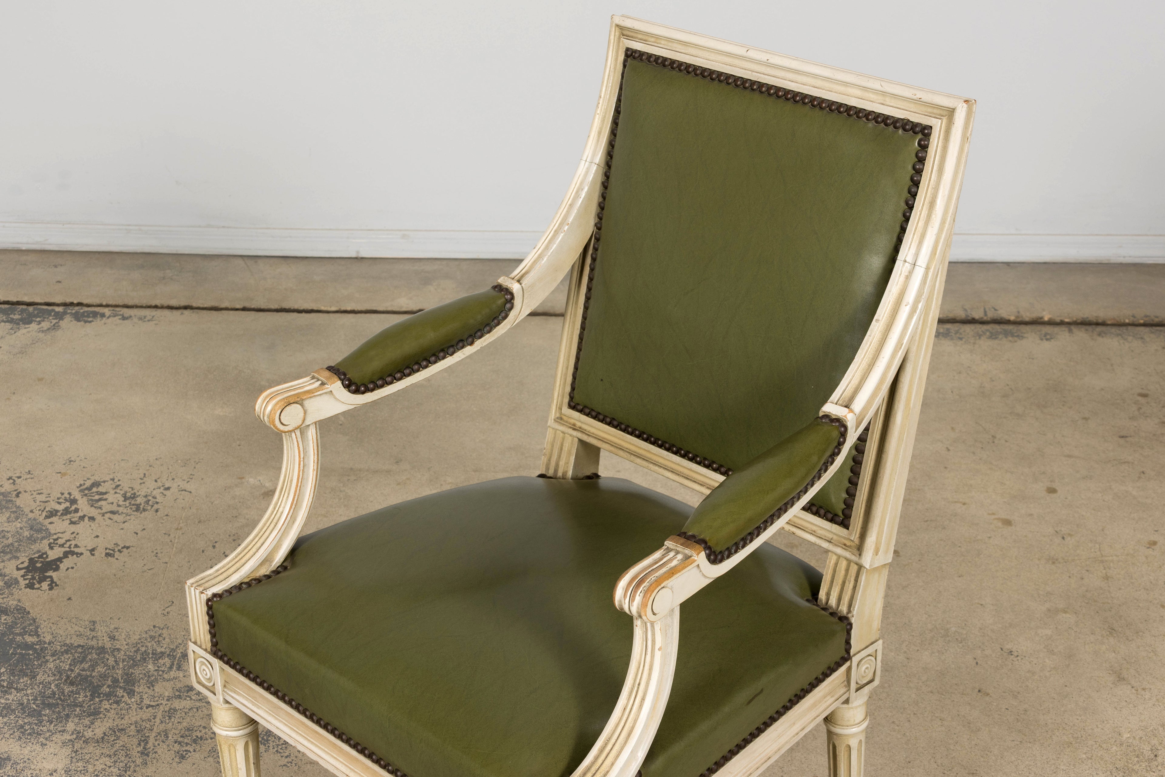 Early 20th Century French Louis XVI Style Painted Armchair in Olive Green