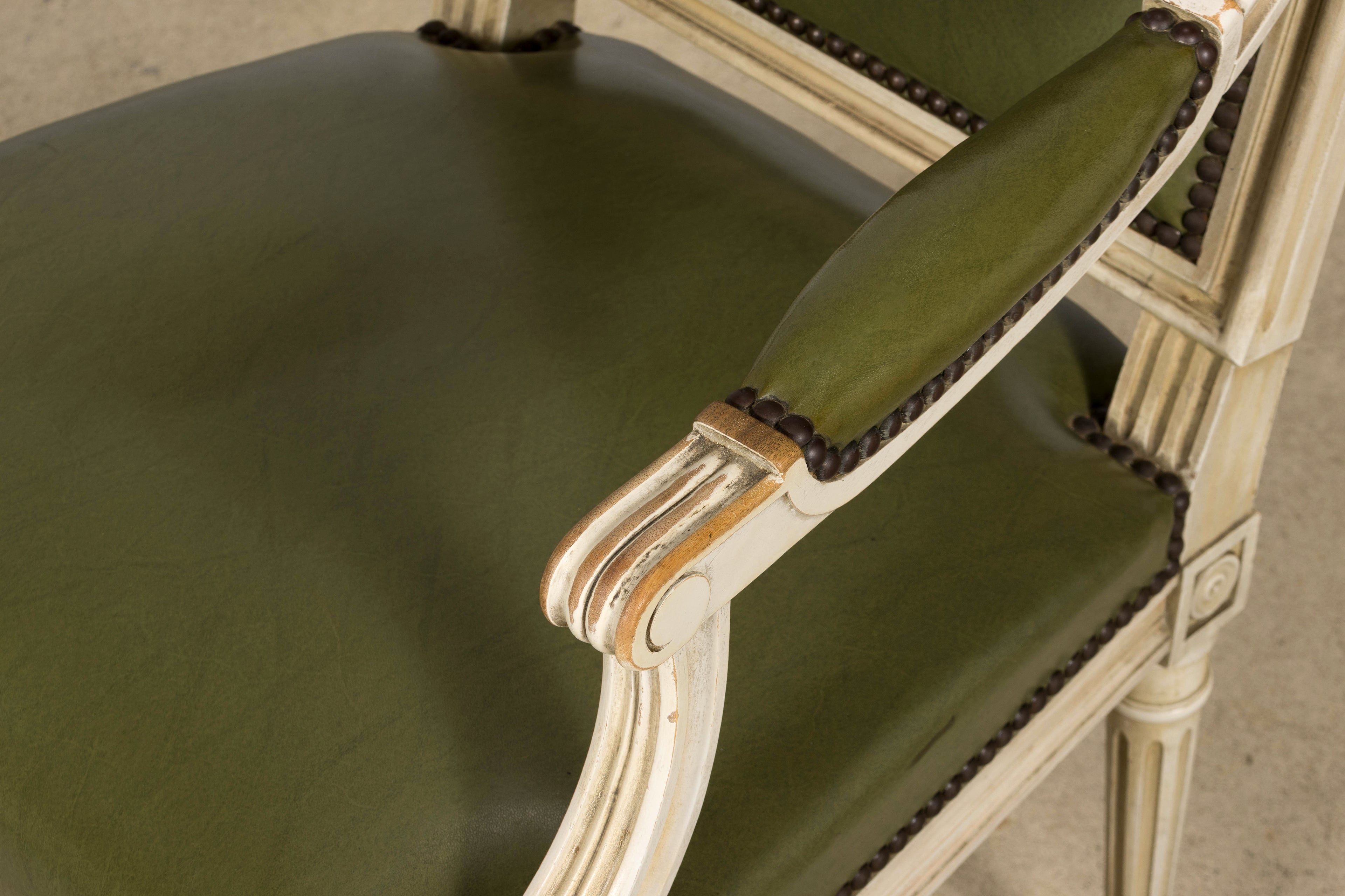 Early 20th Century French Louis XVI Style Painted Armchair in Olive Green