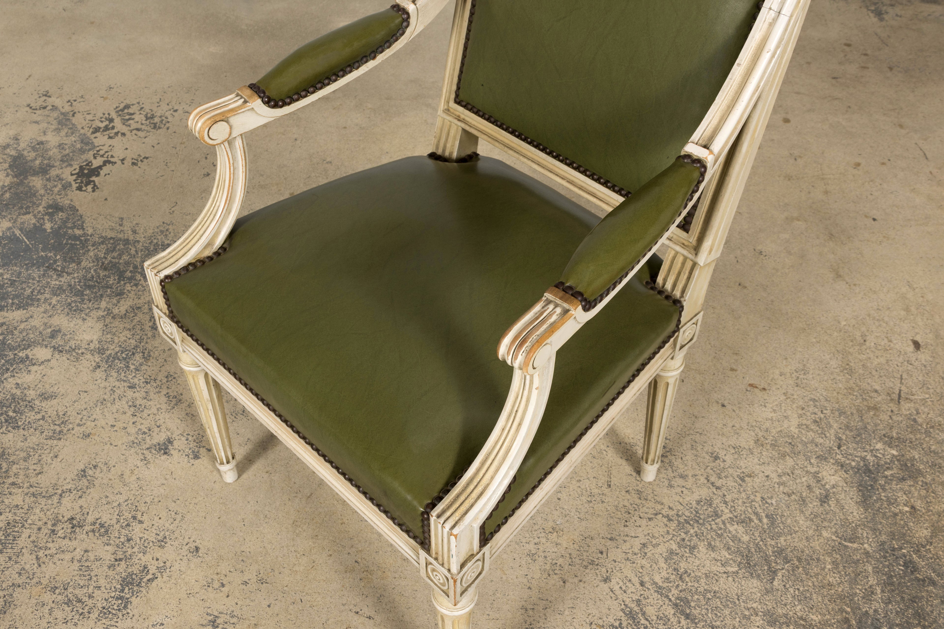 Early 20th Century French Louis XVI Style Painted Armchair in Olive Green