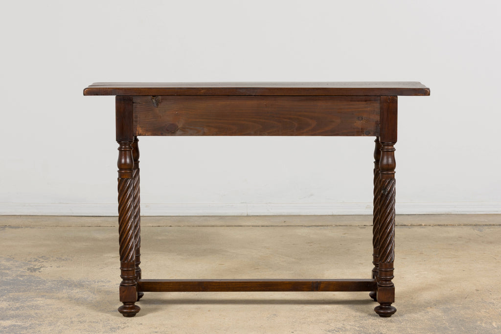 Early 20th Century Spanish Walnut Console Table with Barley Twist Legs