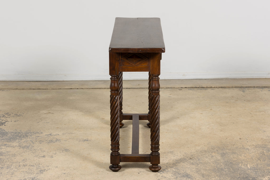 Early 20th Century Spanish Walnut Console Table with Barley Twist Legs