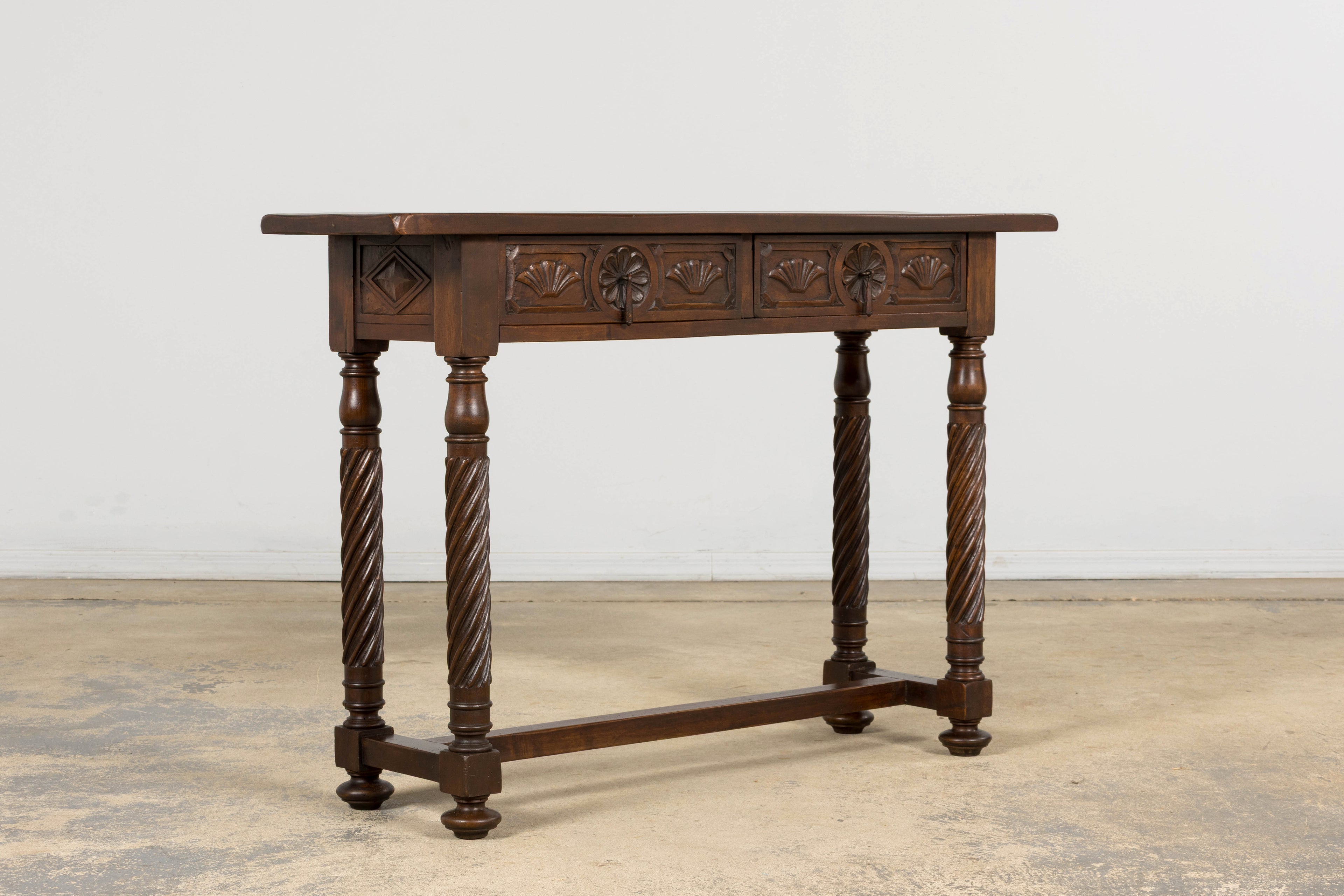 Early 20th Century Spanish Walnut Console Table with Barley Twist Legs