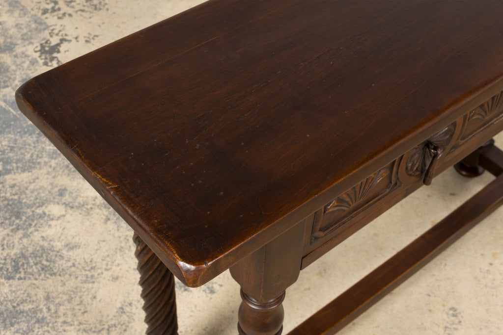 Early 20th Century Spanish Walnut Console Table with Barley Twist Legs