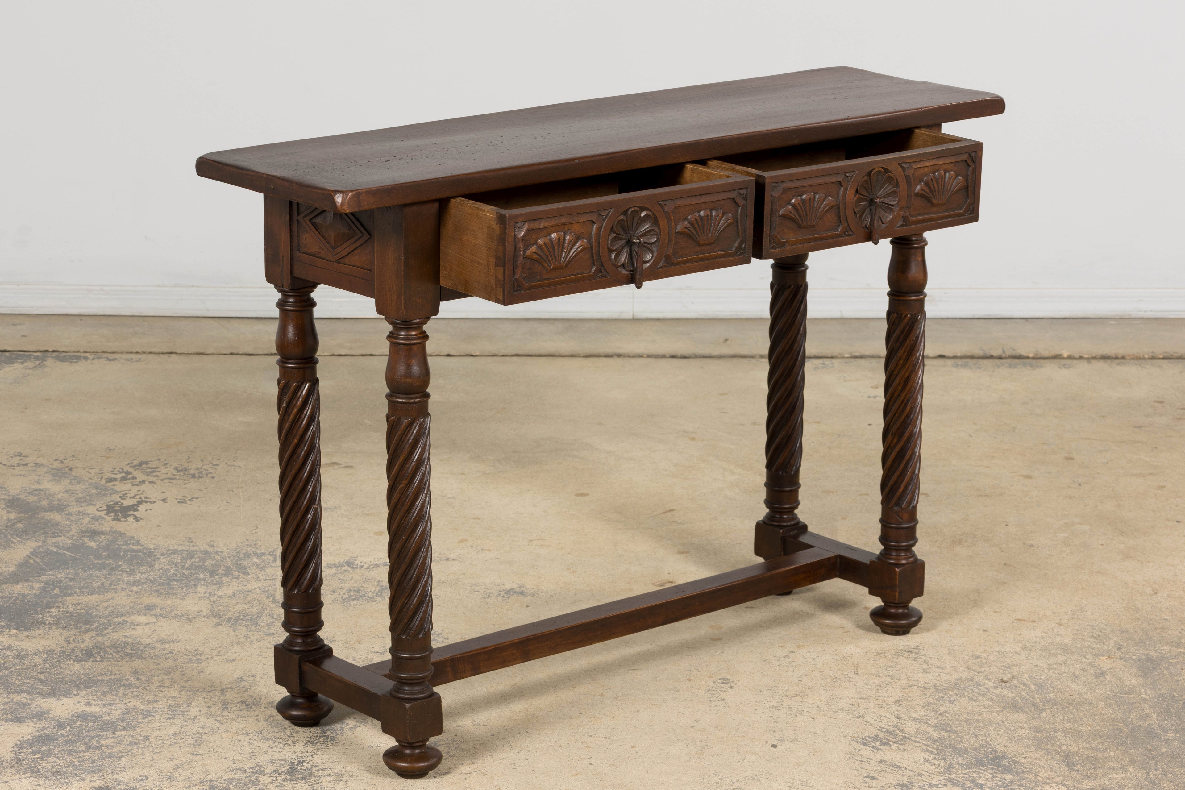Early 20th Century Spanish Walnut Console Table with Barley Twist Legs
