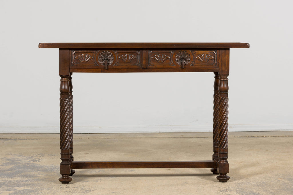 Early 20th Century Spanish Walnut Console Table with Barley Twist Legs