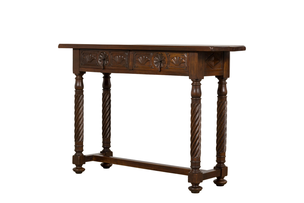 Early 20th Century Spanish Walnut Console Table with Barley Twist Legs