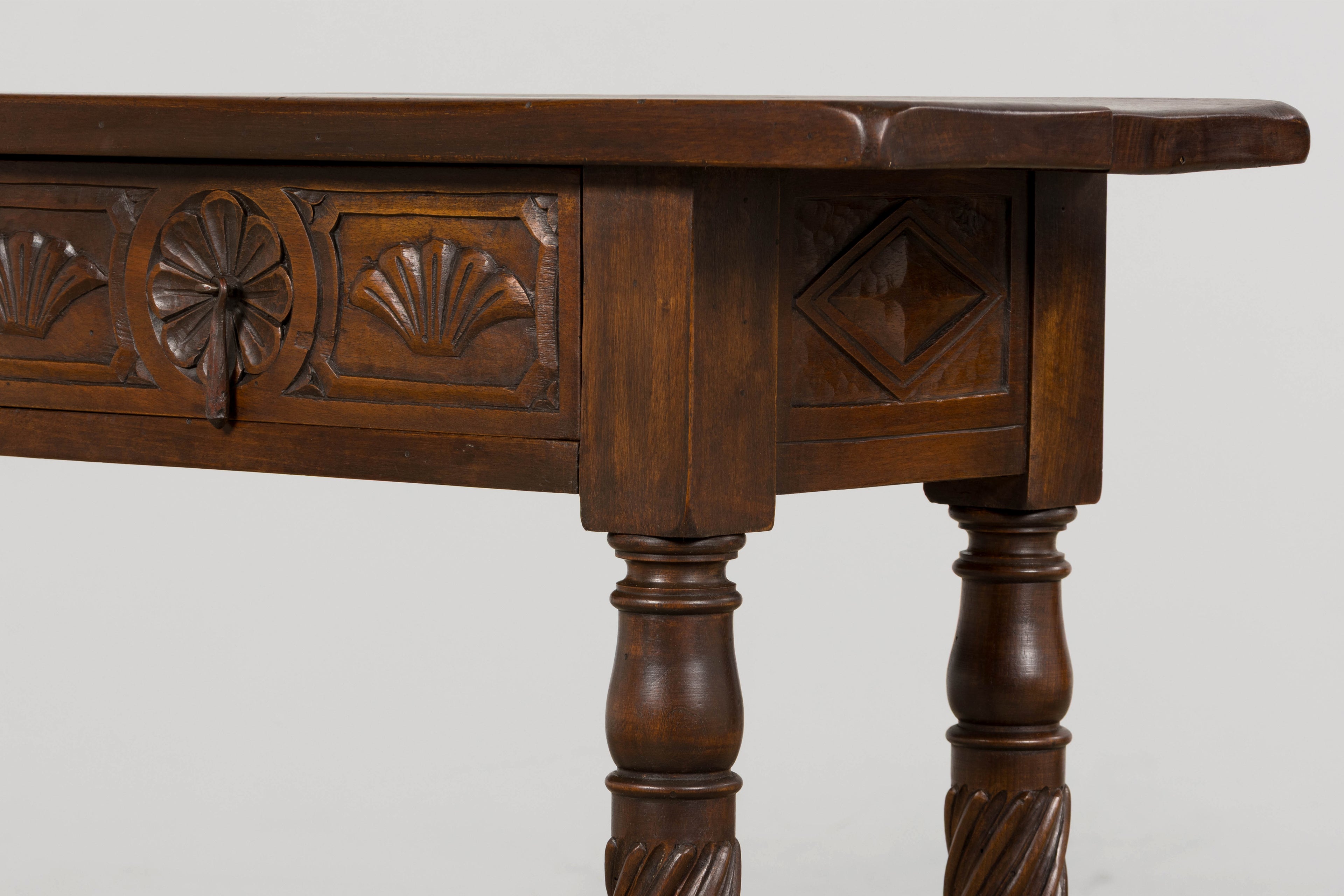 Early 20th Century Spanish Walnut Console Table with Barley Twist Legs