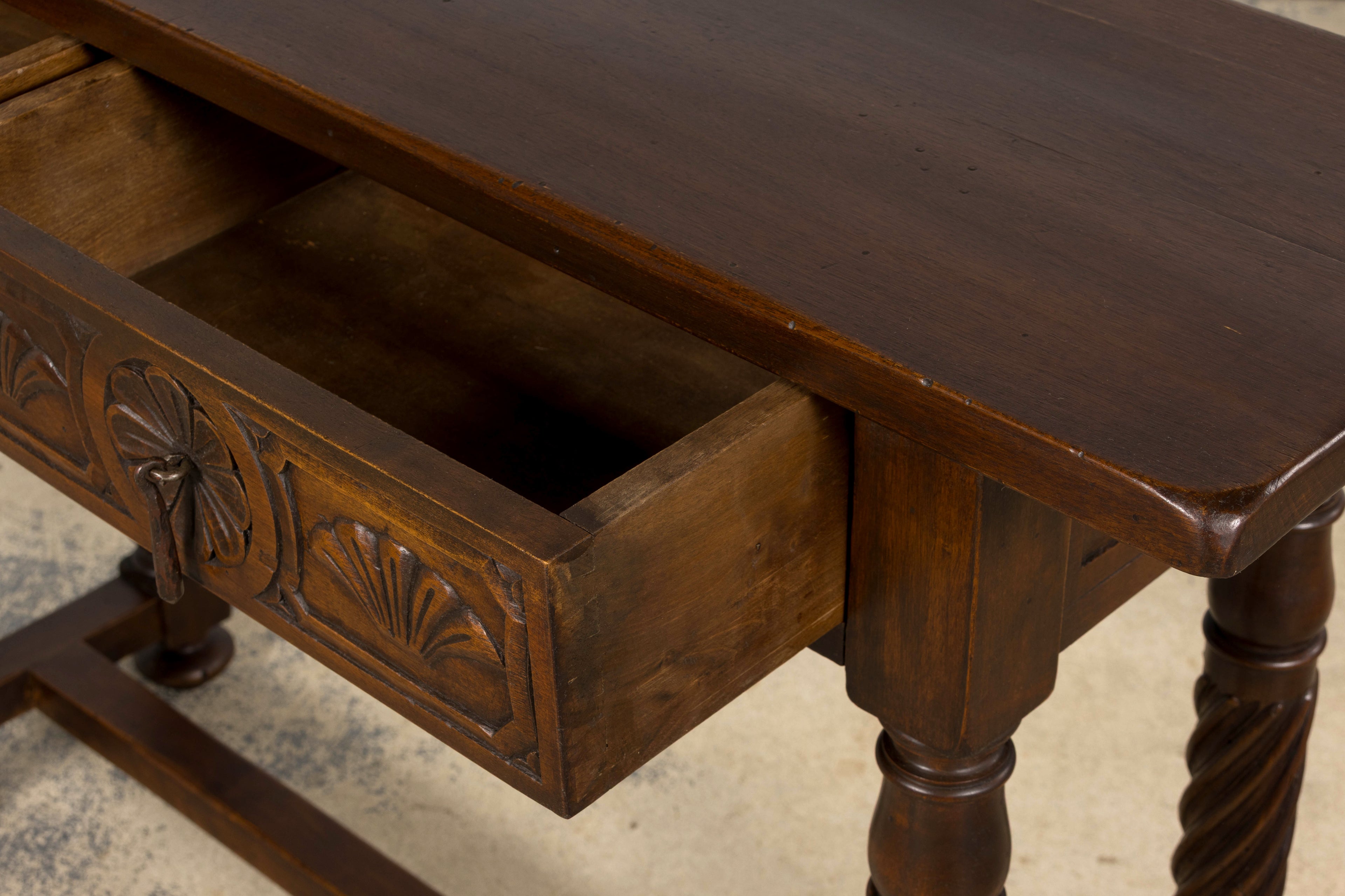 Early 20th Century Spanish Walnut Console Table with Barley Twist Legs