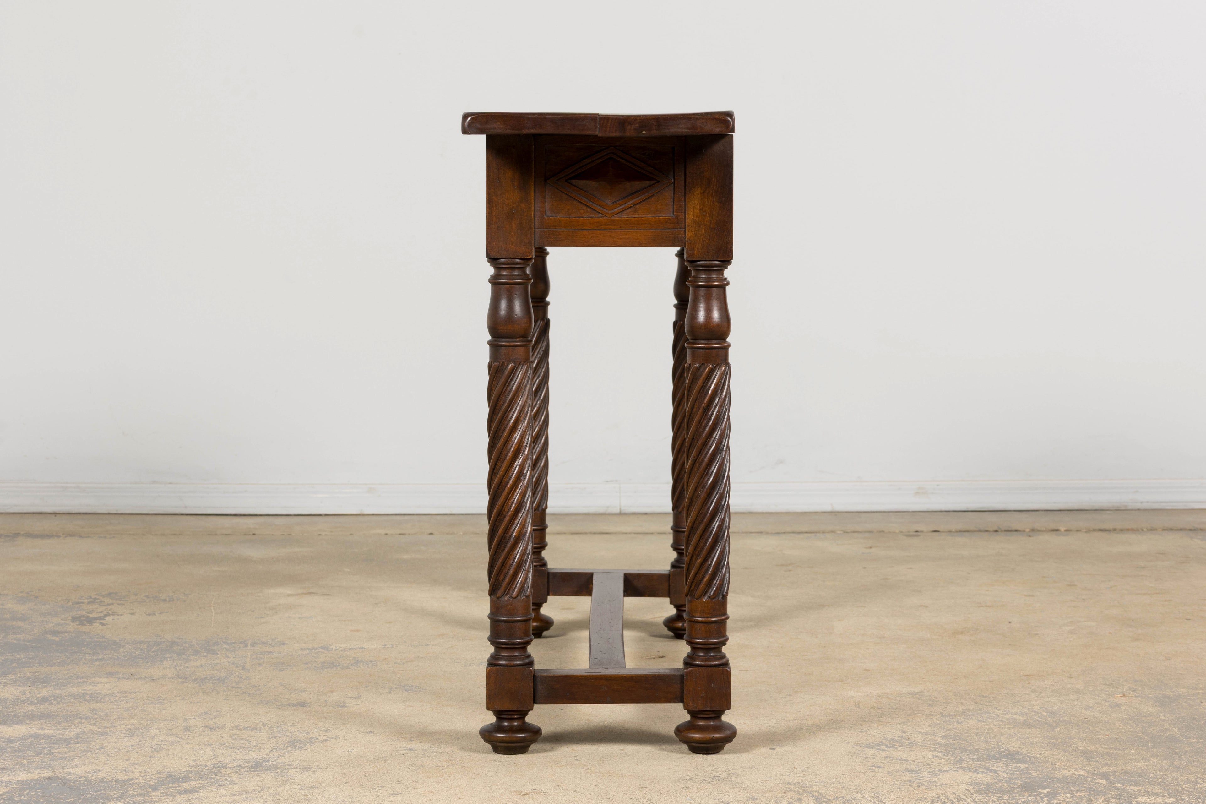 Early 20th Century Spanish Walnut Console Table with Barley Twist Legs