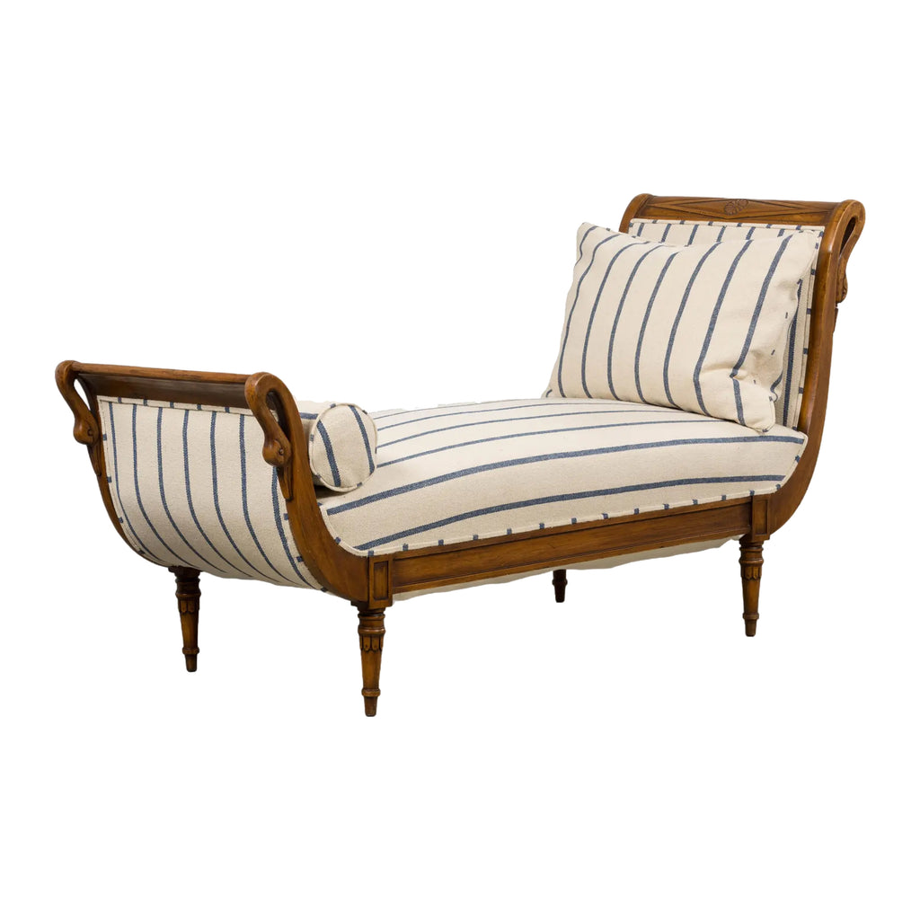 Early 19th Century French Empire Mahogany Recamier in Striped Jacquard