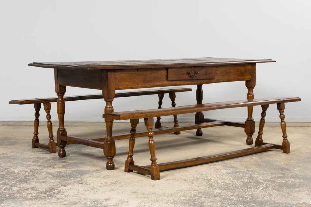 Late 19th Century French Provincial Oak Farmhouse Benches – A Pair