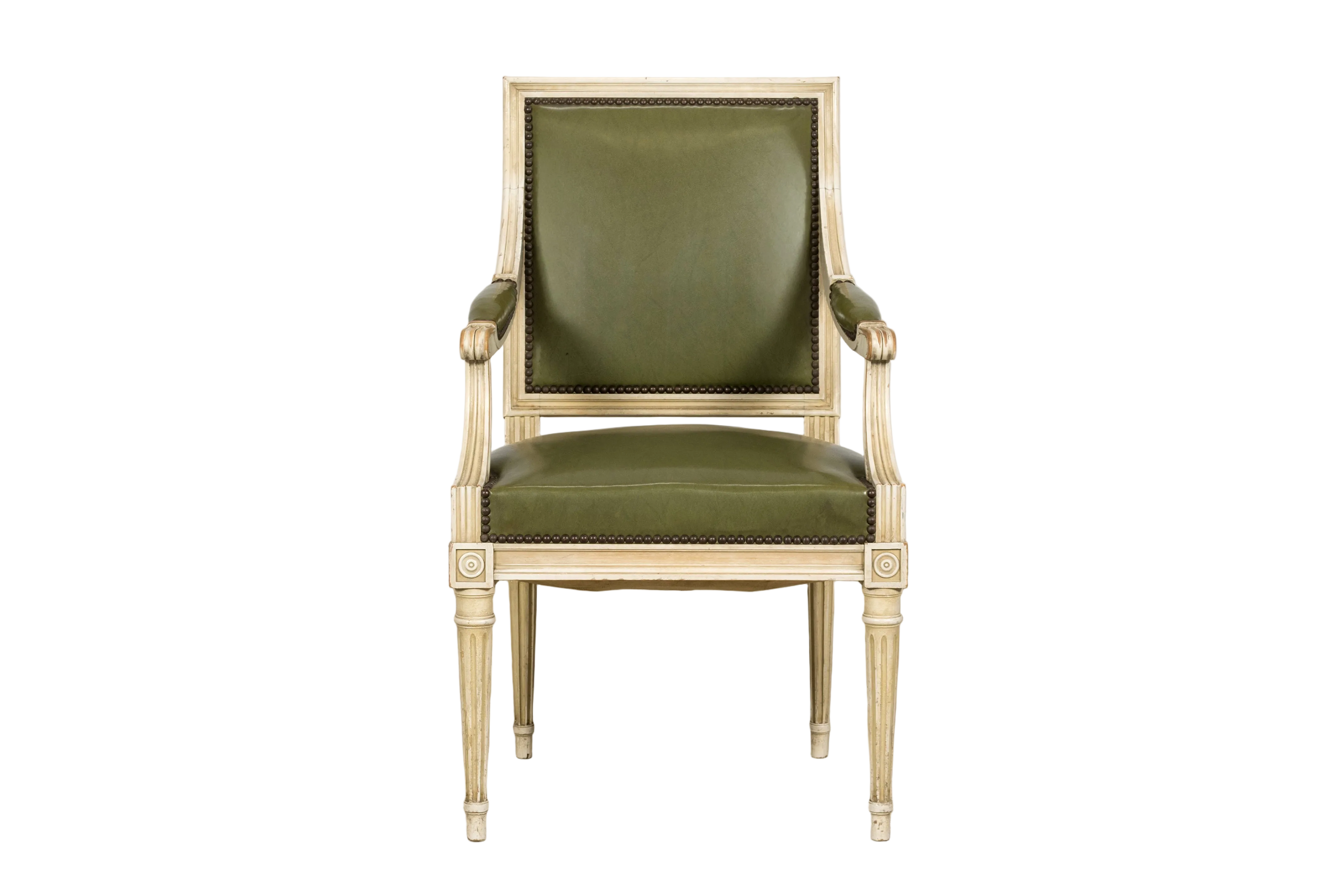 Early 20th Century French Louis XVI Style Painted Armchair in Olive Green