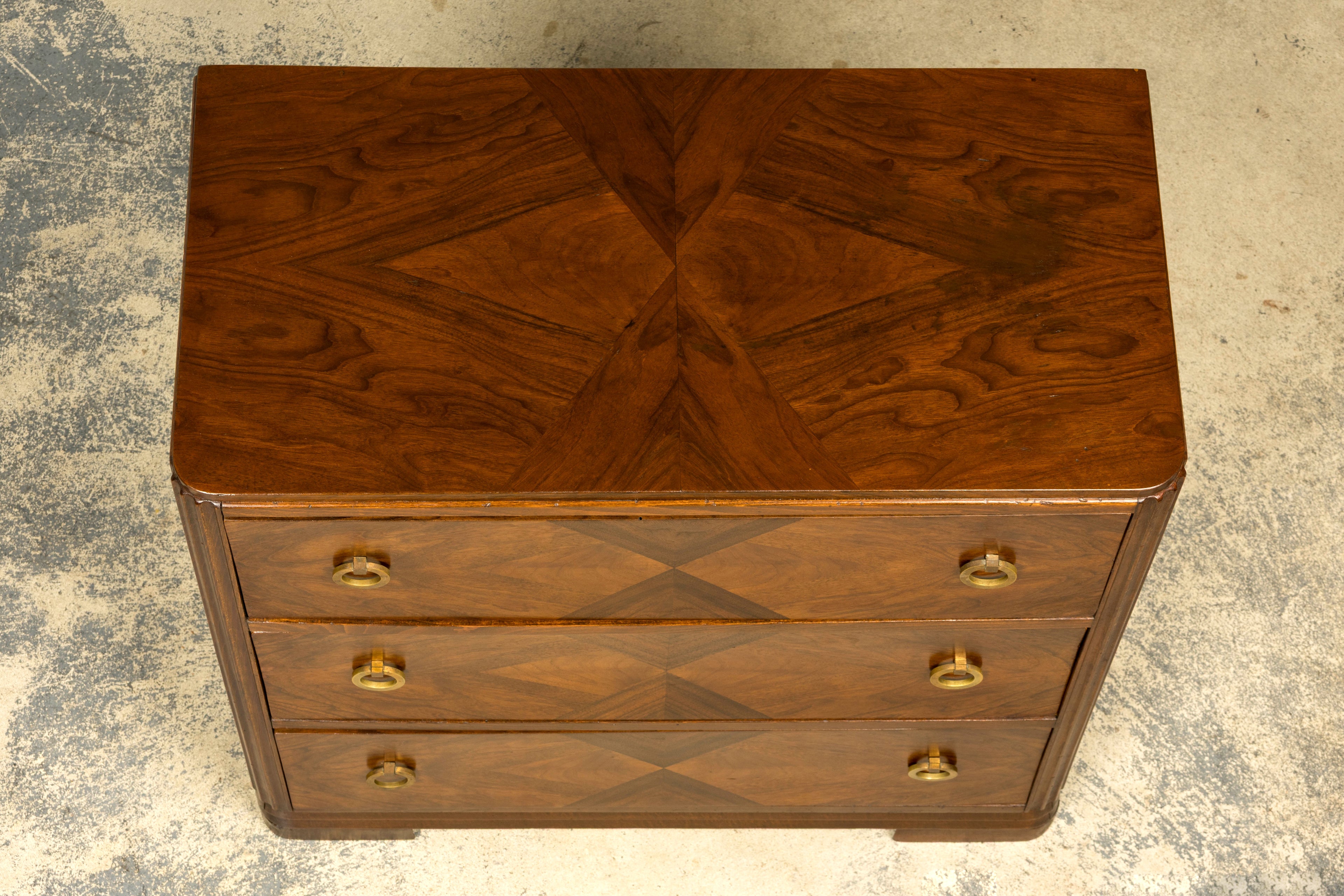 French Art Deco Geometric Walnut Commode by Mercier Frères, Paris, circa 1930