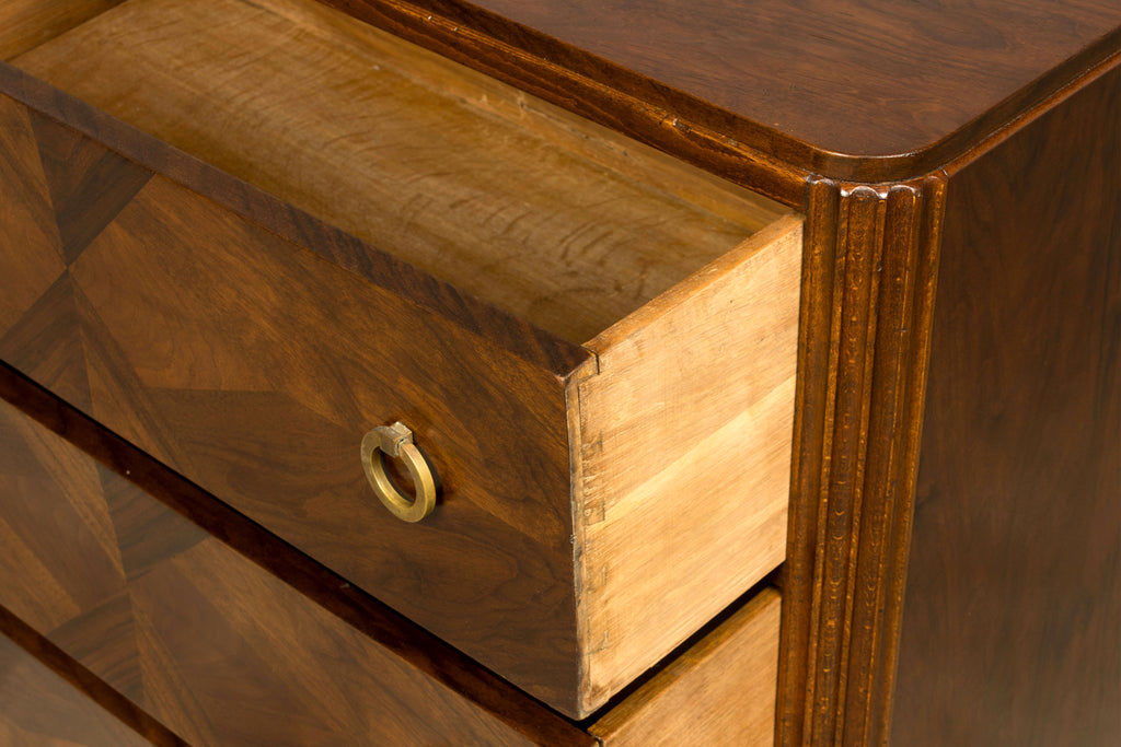 French Art Deco Geometric Walnut Commode by Mercier Frères, Paris, circa 1930