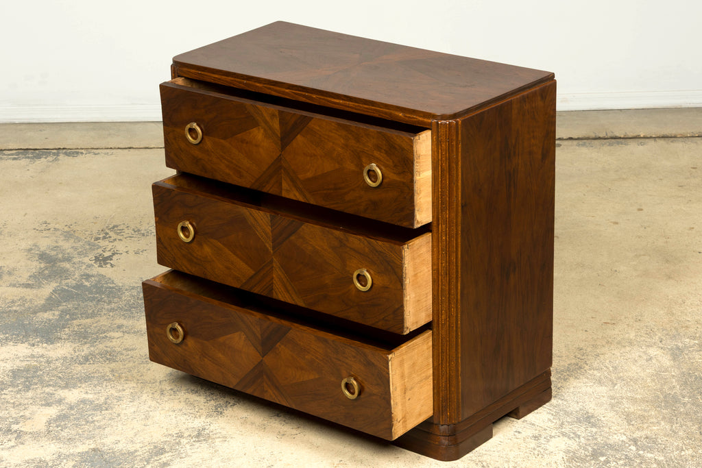 French Art Deco Geometric Walnut Commode by Mercier Frères, Paris, circa 1930
