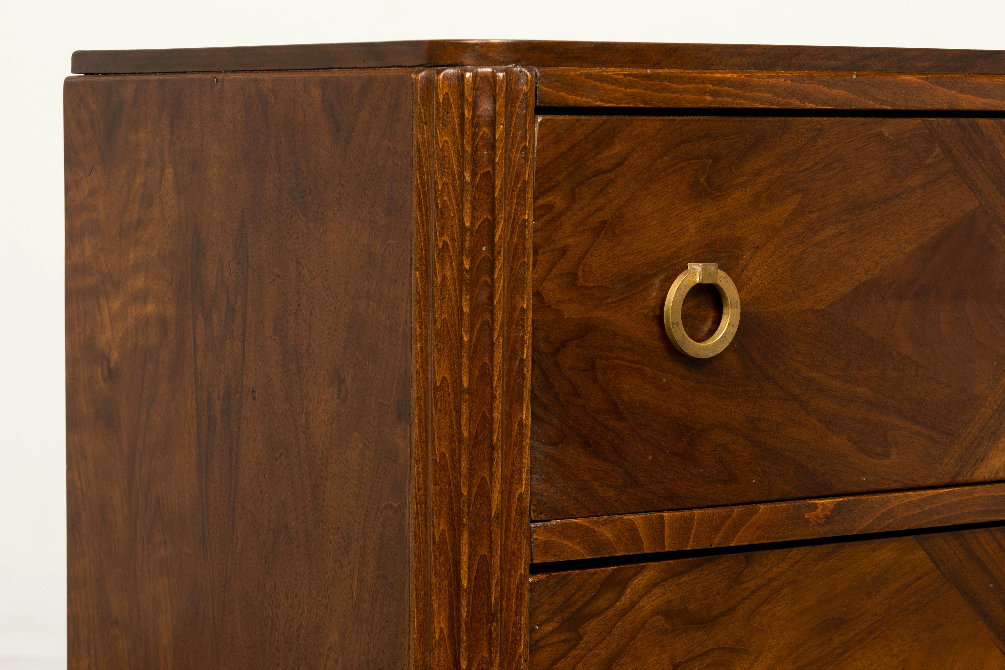 French Art Deco Geometric Walnut Commode by Mercier Frères, Paris, circa 1930