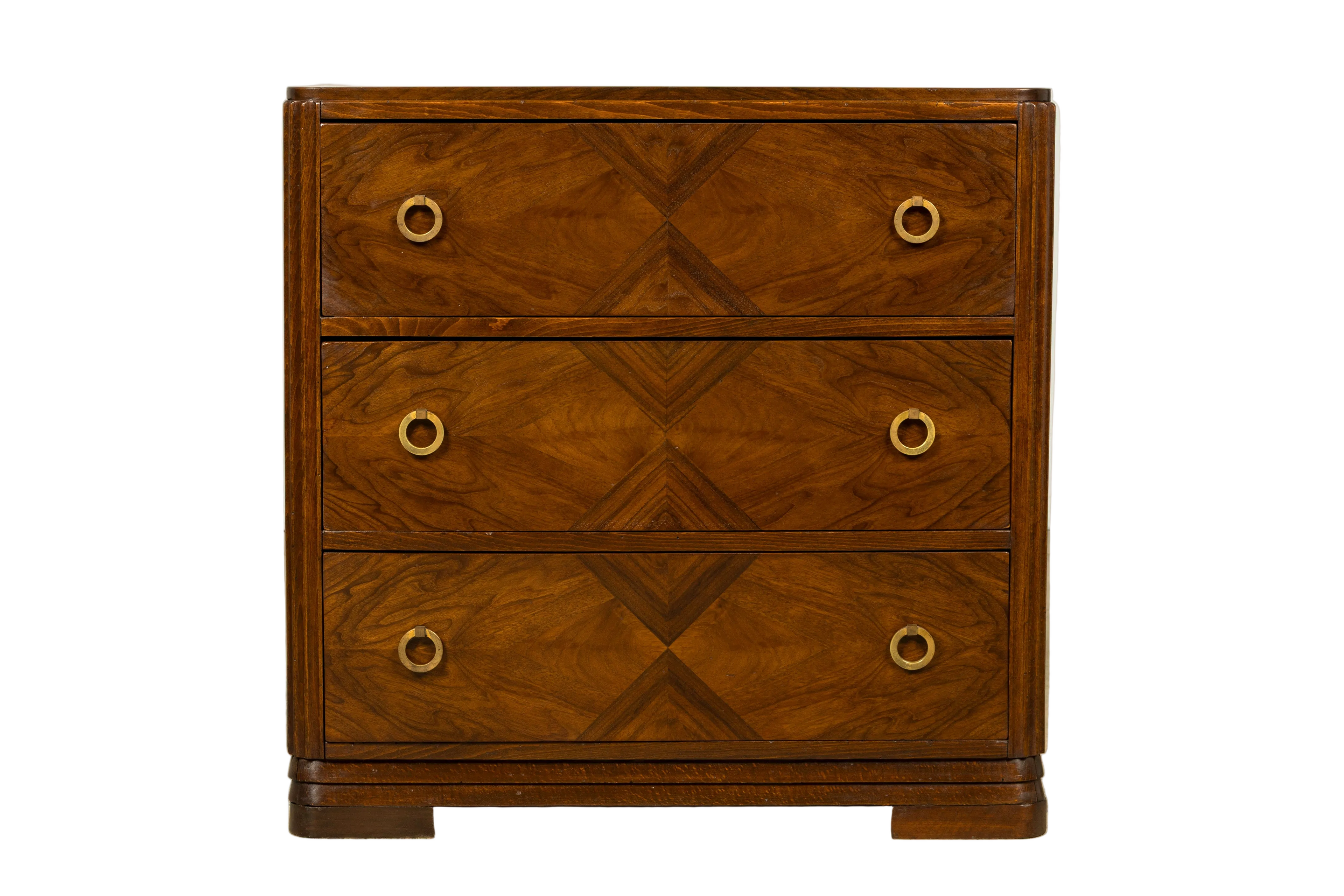 French Art Deco Geometric Walnut Commode by Mercier Frères, Paris, circa 1930