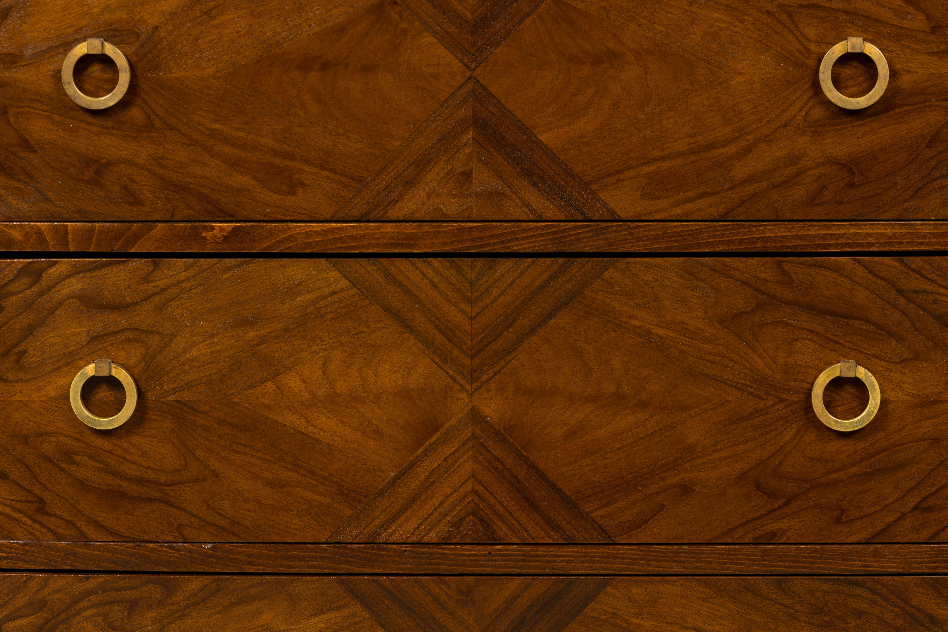 French Art Deco Geometric Walnut Commode by Mercier Frères, Paris, circa 1930