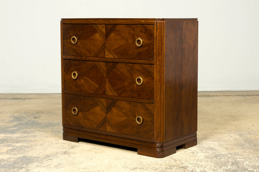 French Art Deco Geometric Walnut Commode by Mercier Frères, Paris, circa 1930