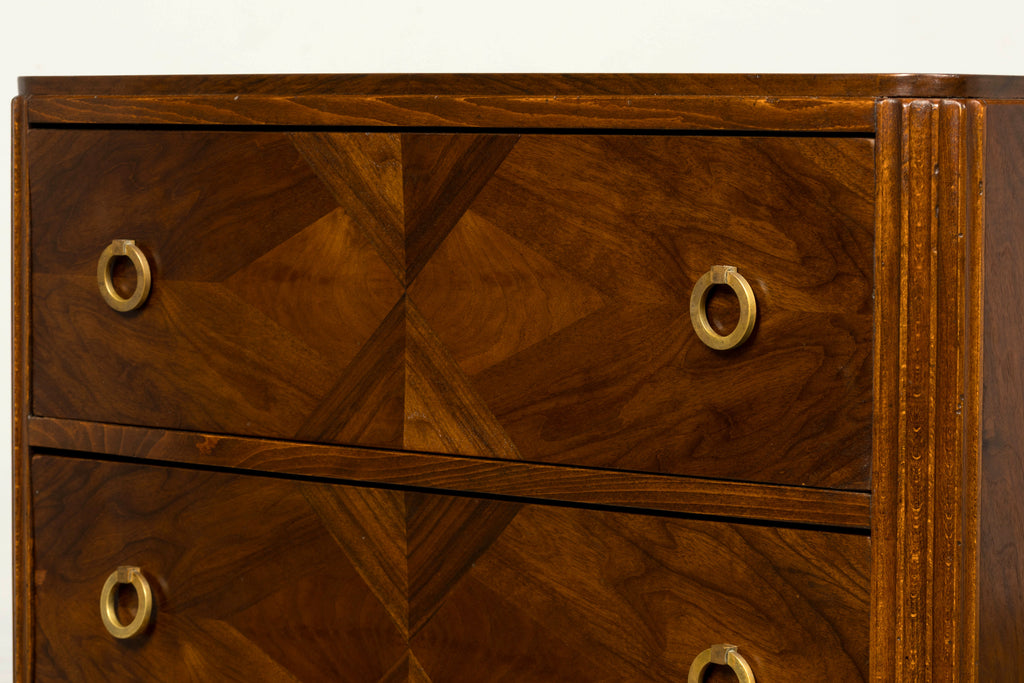 French Art Deco Geometric Walnut Commode by Mercier Frères, Paris, circa 1930
