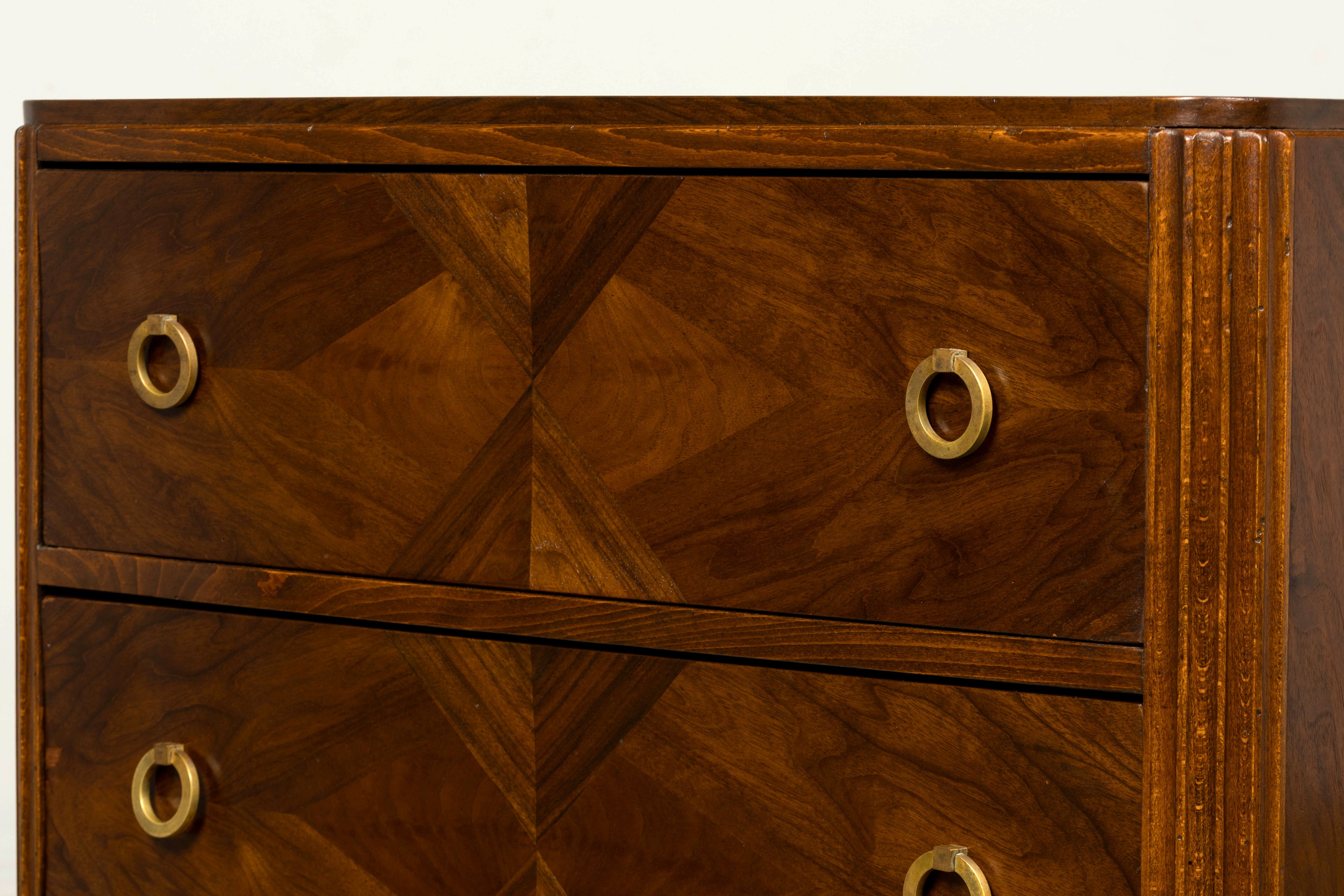 French Art Deco Geometric Walnut Commode by Mercier Frères, Paris, circa 1930