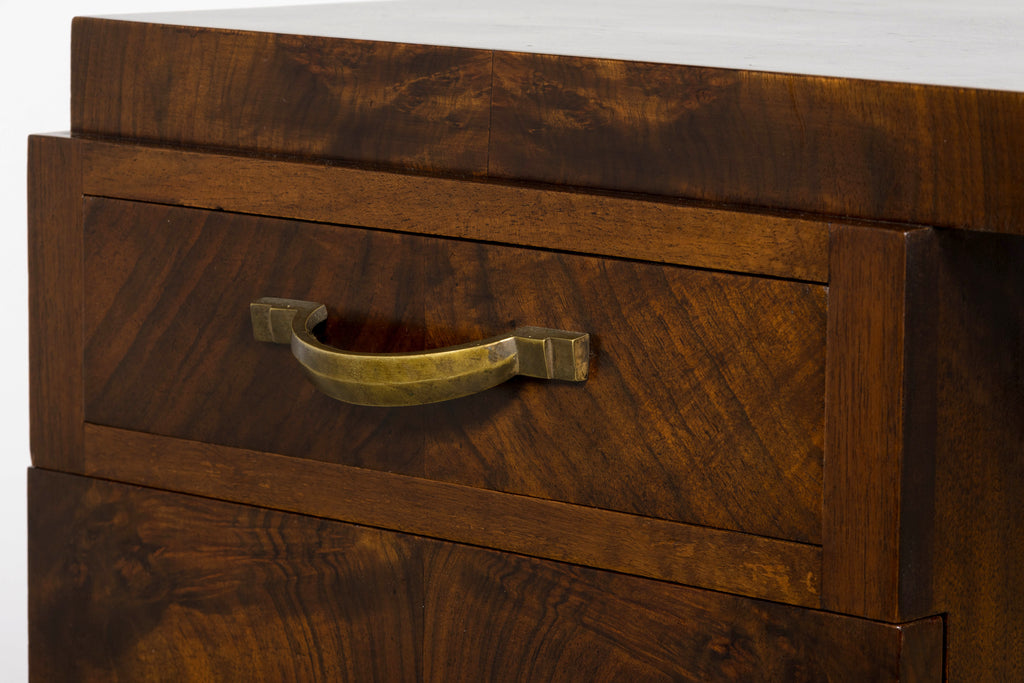 French Art Deco Walnut Burl Pedestal Desk, 1930s