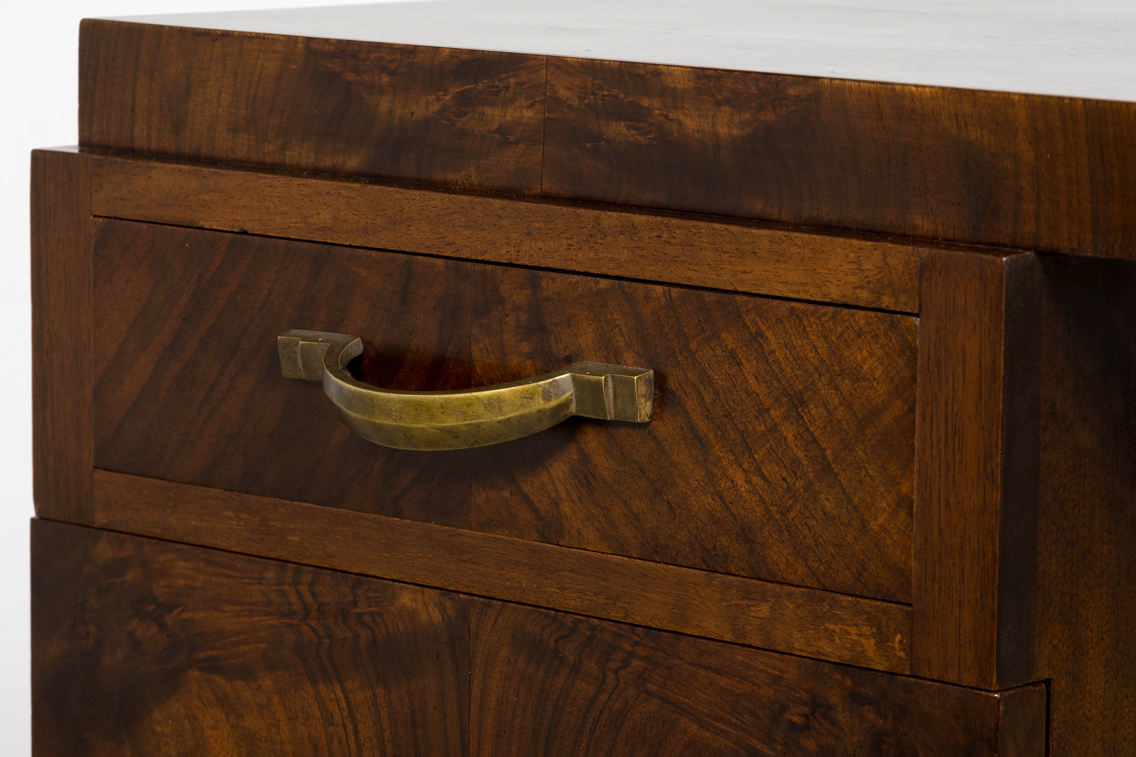 French Art Deco Walnut Burl Pedestal Desk, 1930s