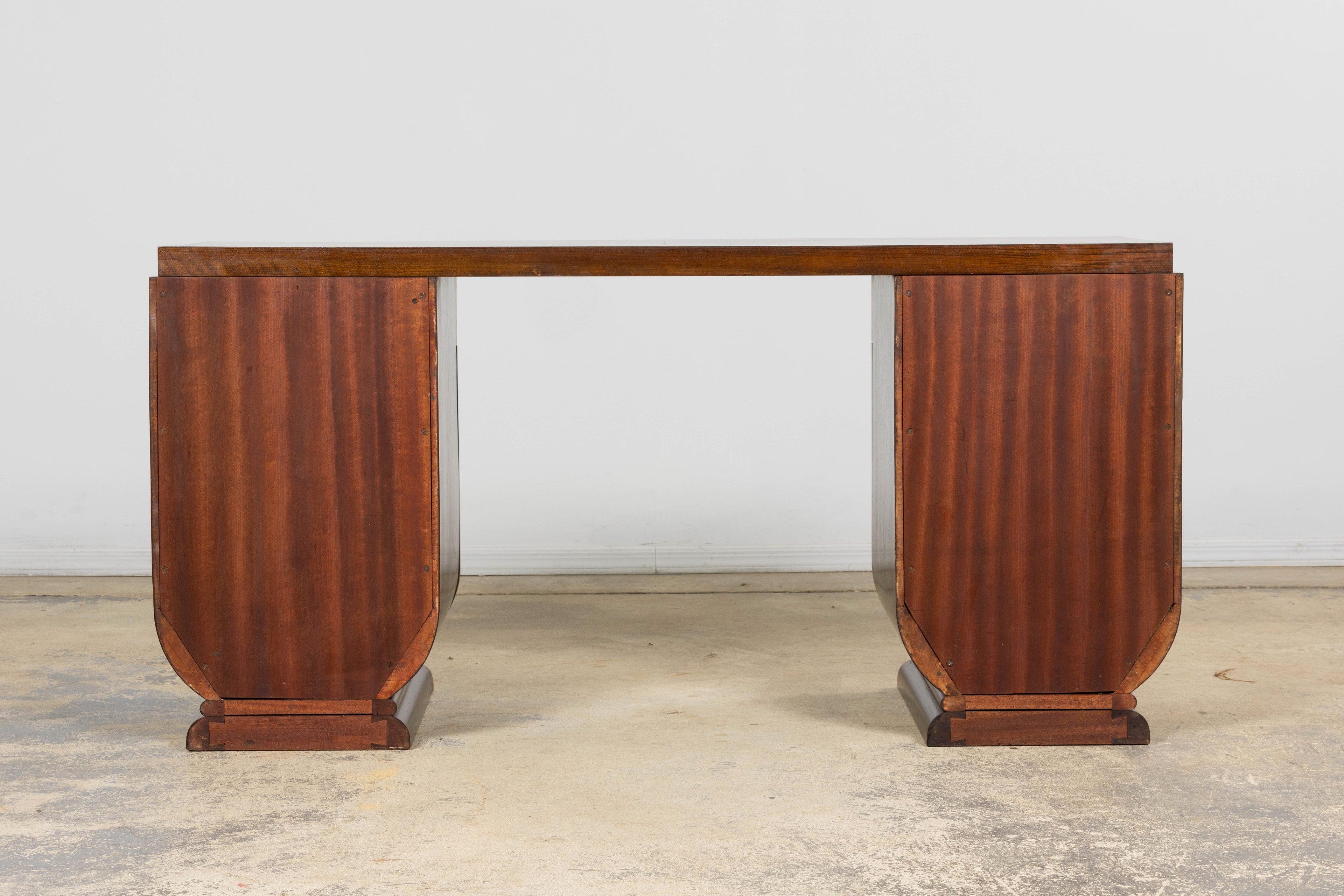 French Art Deco Walnut Burl Pedestal Desk, 1930s