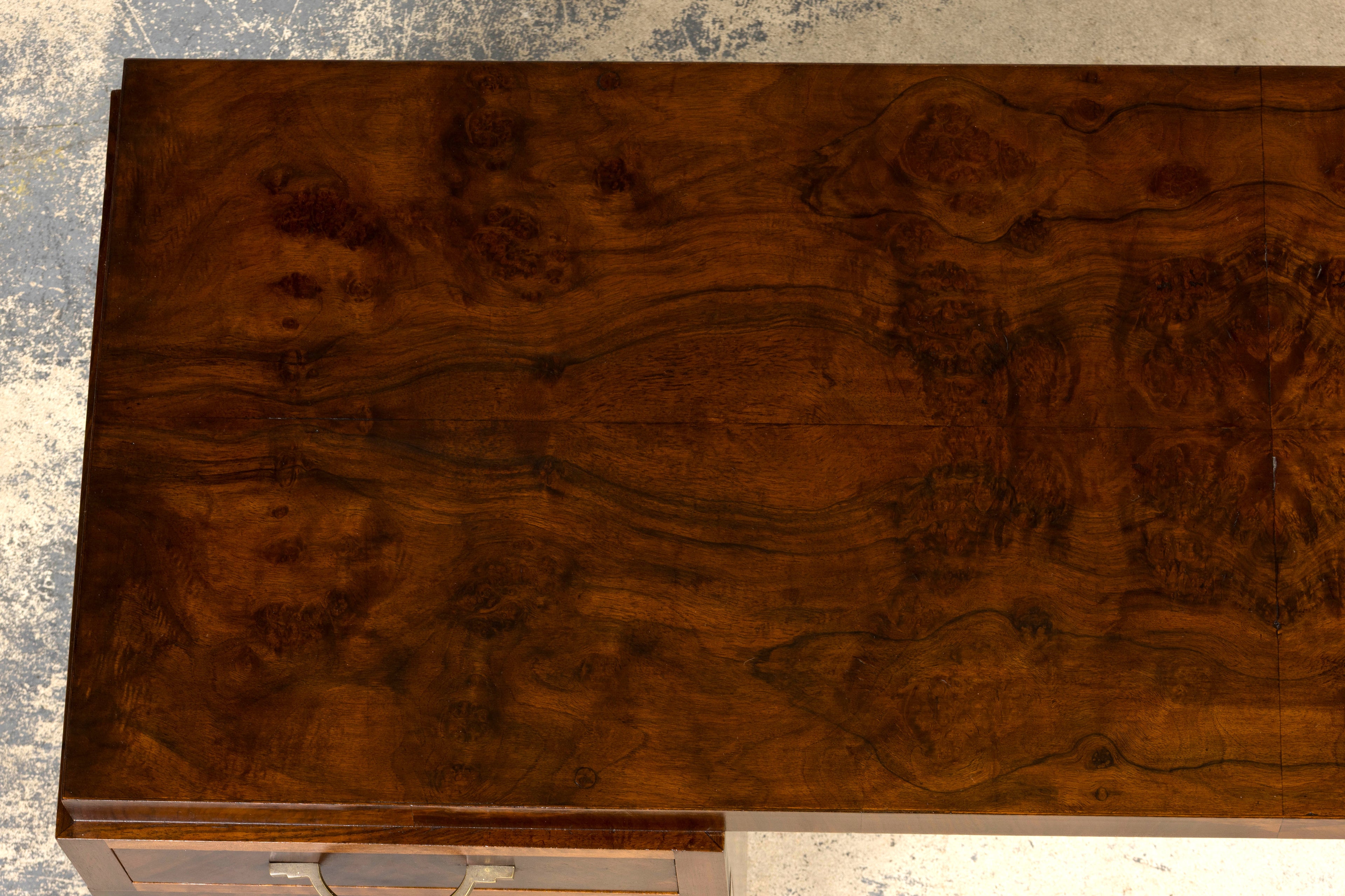 French Art Deco Walnut Burl Pedestal Desk, 1930s
