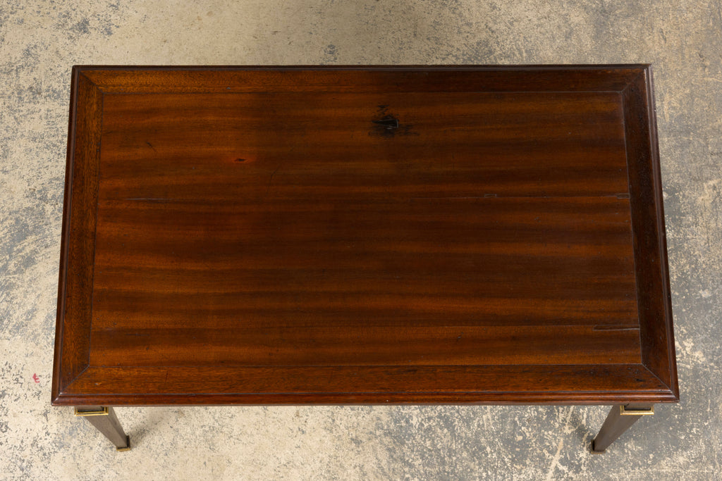 French Louis XVI Style Mahogany Coffee Table with Brass Sabots, Mid-20th Century