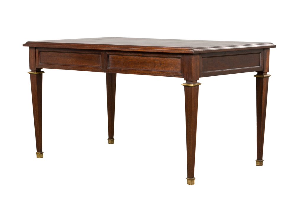 French Louis XVI Style Mahogany Coffee Table with Brass Sabots, Mid-20th Century