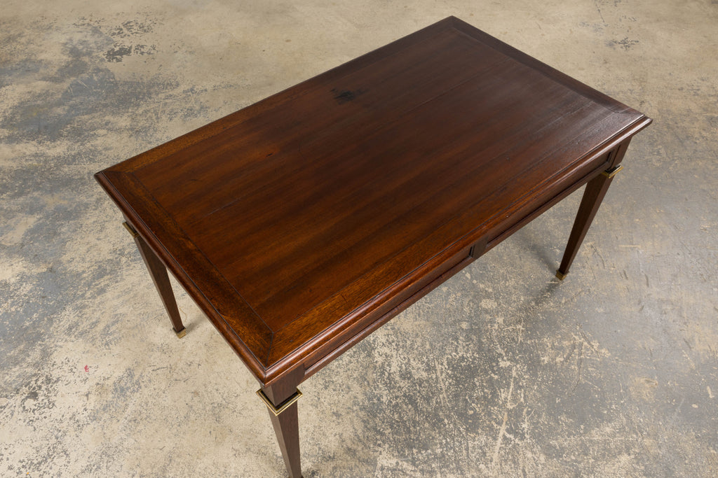 French Louis XVI Style Mahogany Coffee Table with Brass Sabots, Mid-20th Century