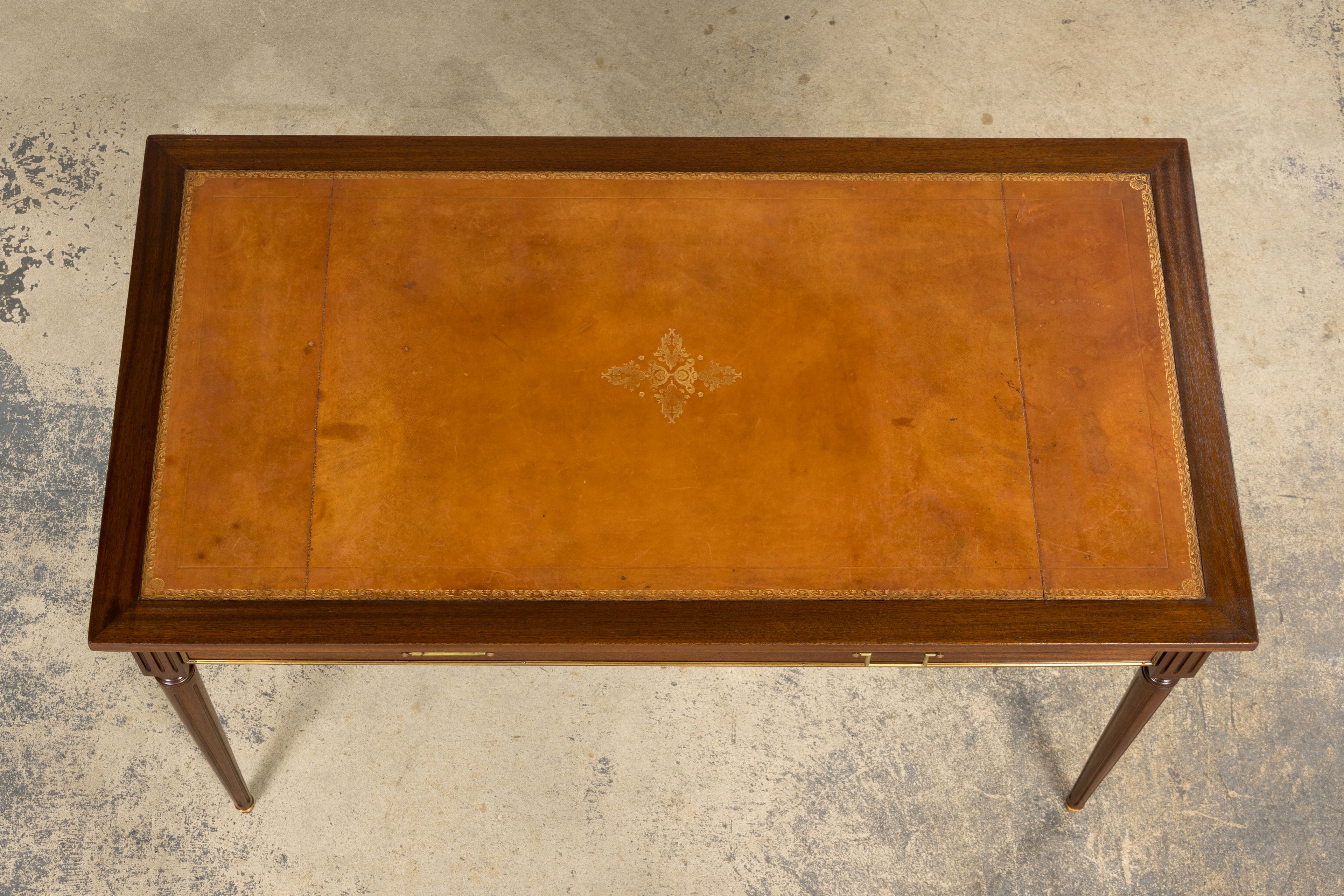 French Louis XVI Style Mahogany Leather Top Writing Desk