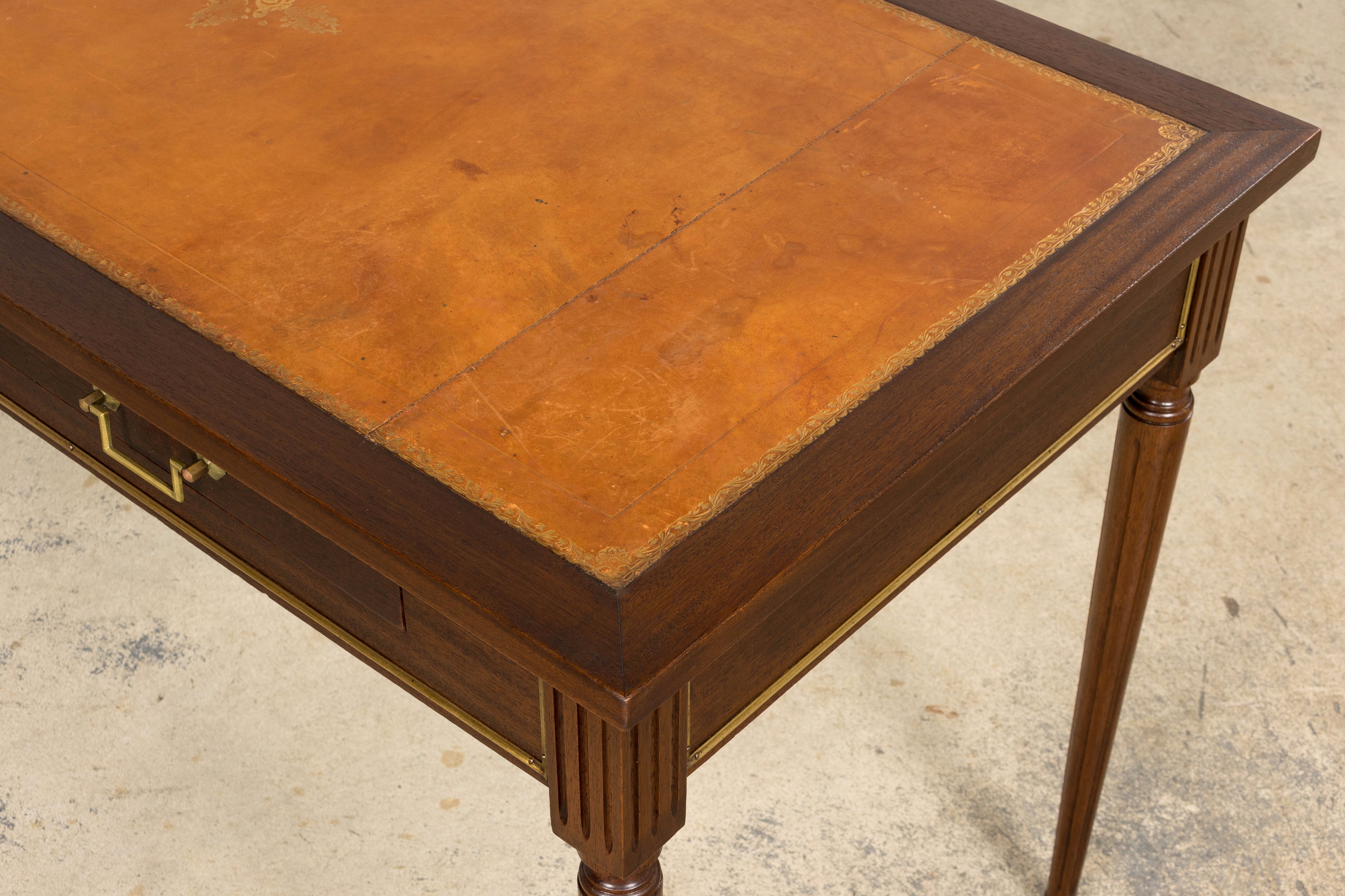 French Louis XVI Style Mahogany Leather Top Writing Desk
