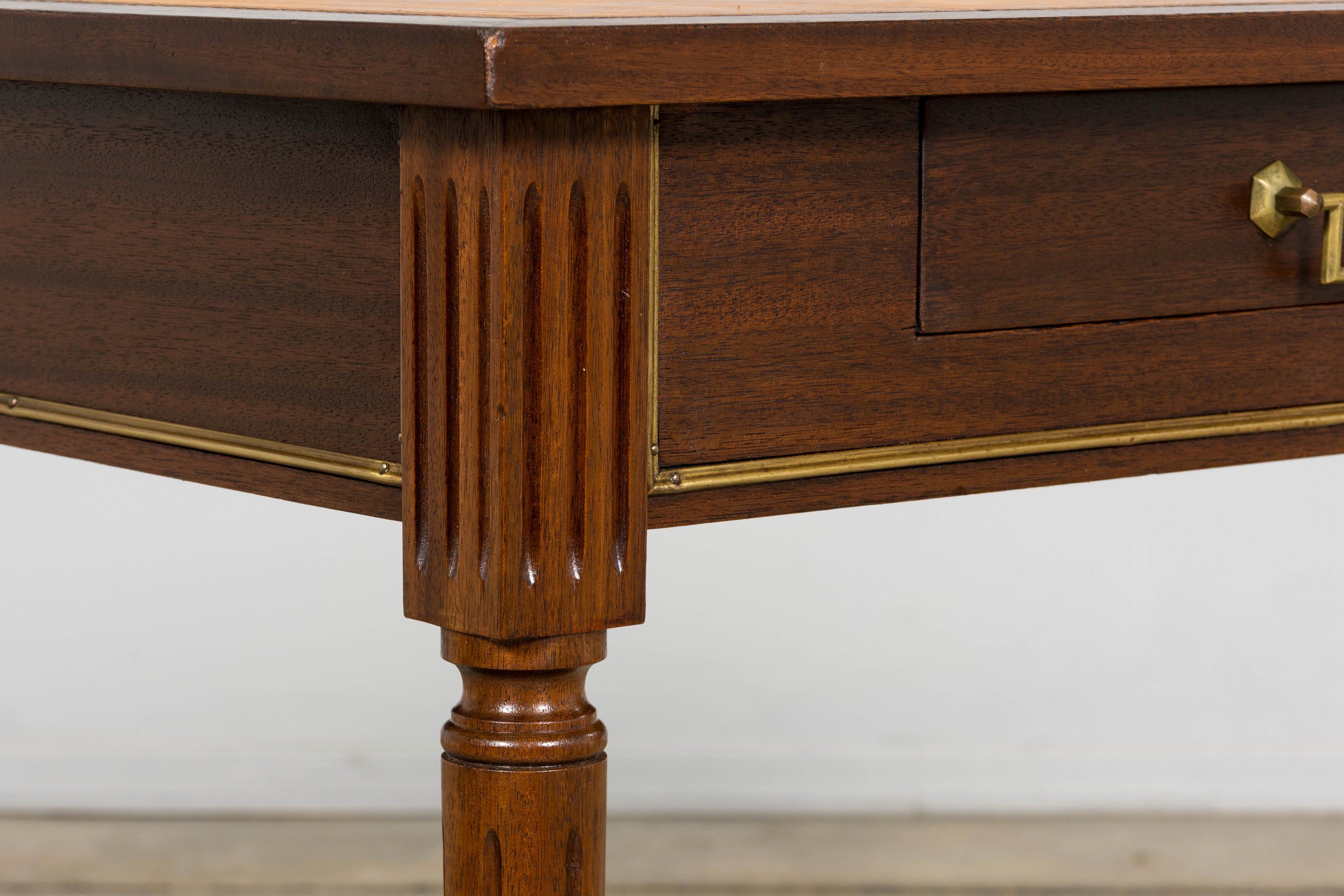 French Louis XVI Style Mahogany Leather Top Writing Desk