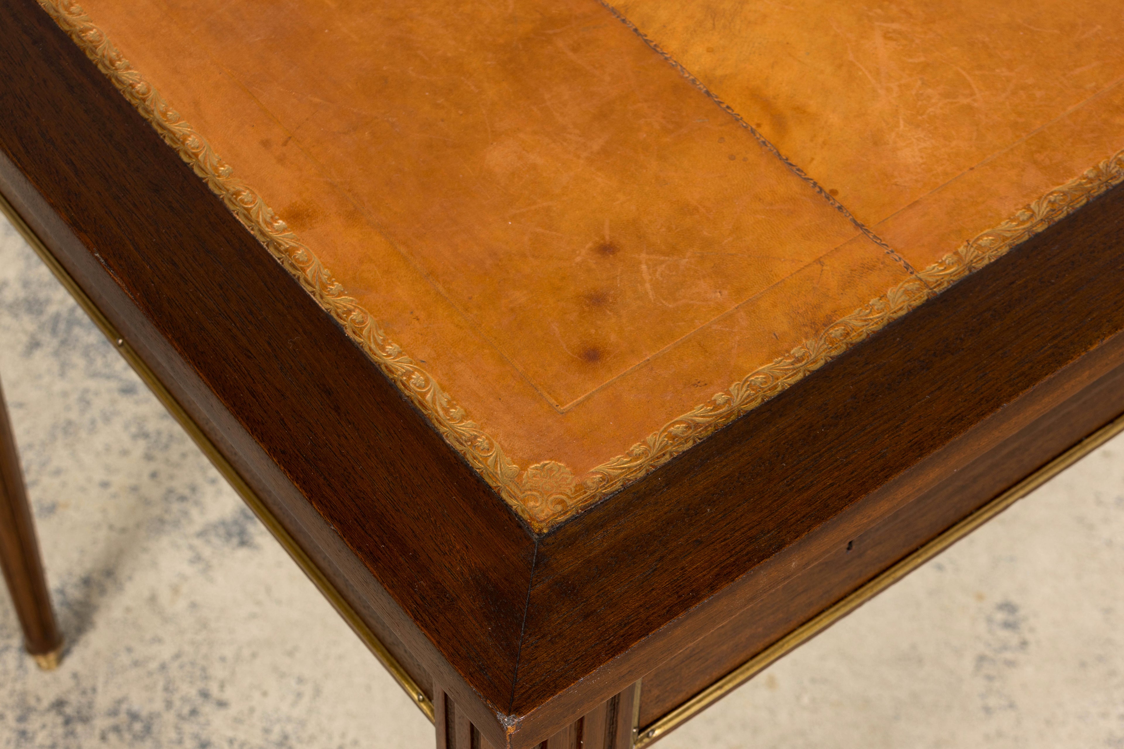 French Louis XVI Style Mahogany Leather Top Writing Desk